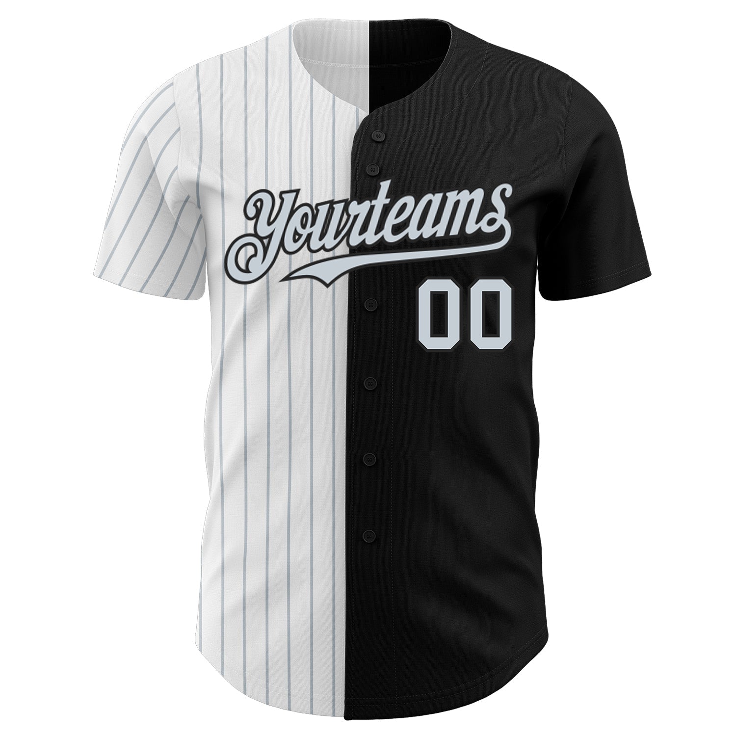 Custom Black White-Silver Pinstripe Authentic Split Fashion Baseball Jersey baseball jersey product view 2
