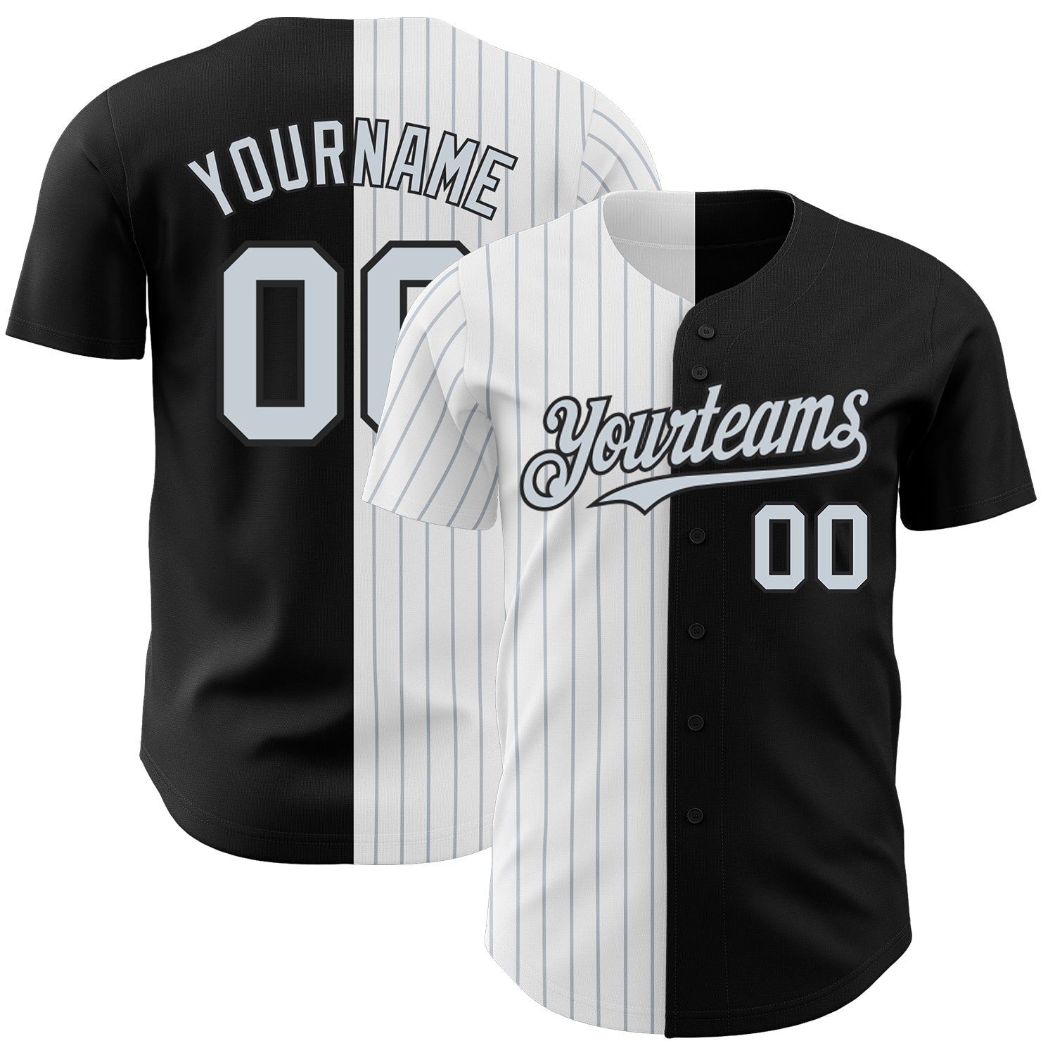 Custom Black White-Silver Pinstripe Authentic Split Fashion Baseball Jersey baseball jersey product view 1