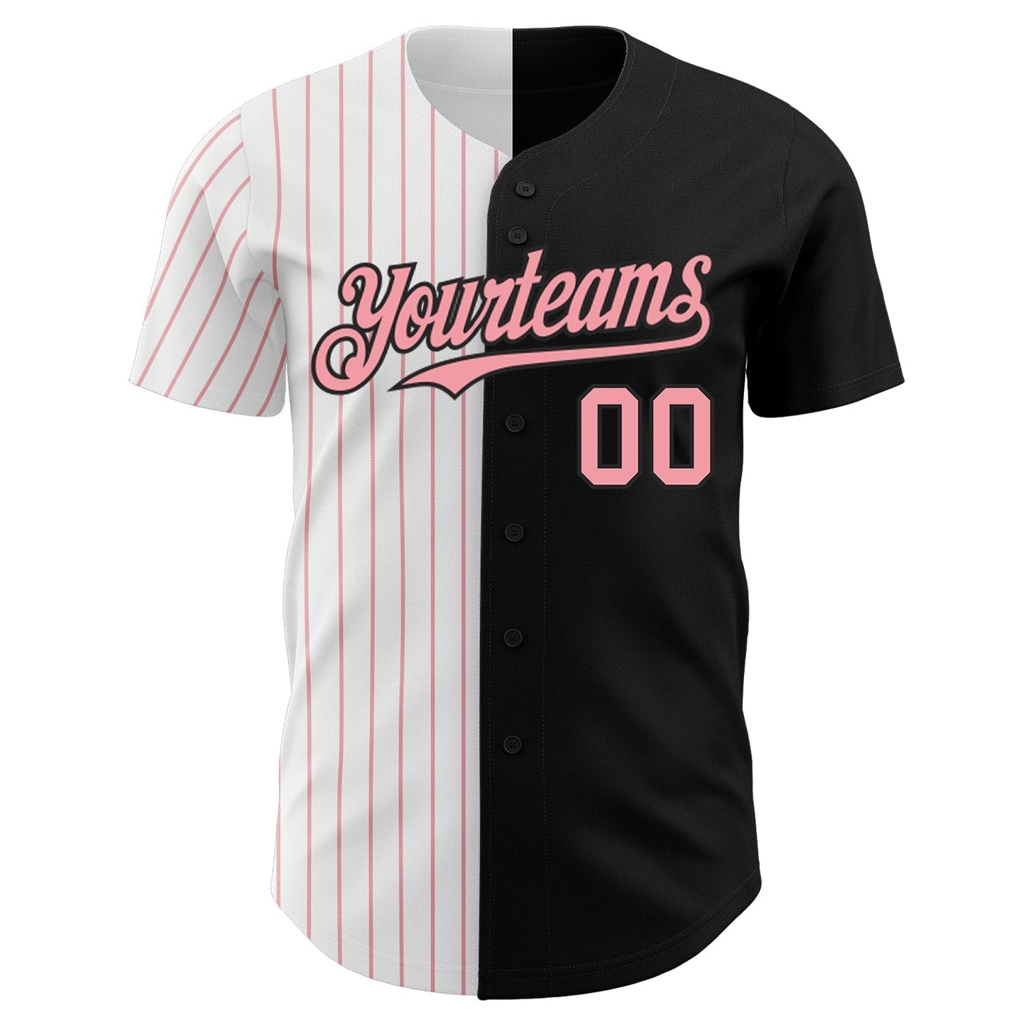 Custom Black White-Medium Pink Pinstripe Authentic Split Fashion Baseball Jersey baseball jersey product view 2