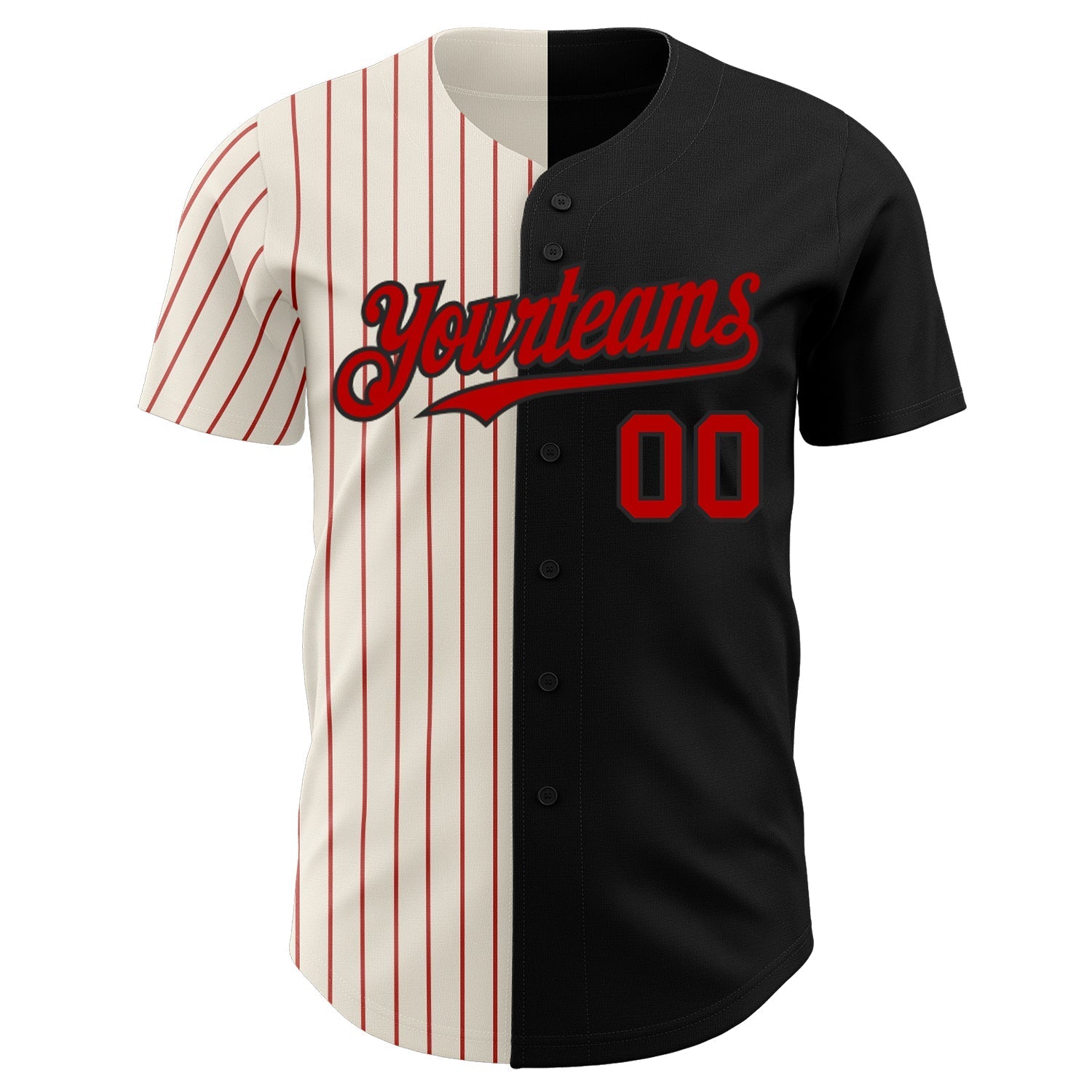 Custom Black Cream-Red Pinstripe Authentic Split Fashion Baseball Jersey baseball jersey product view 2