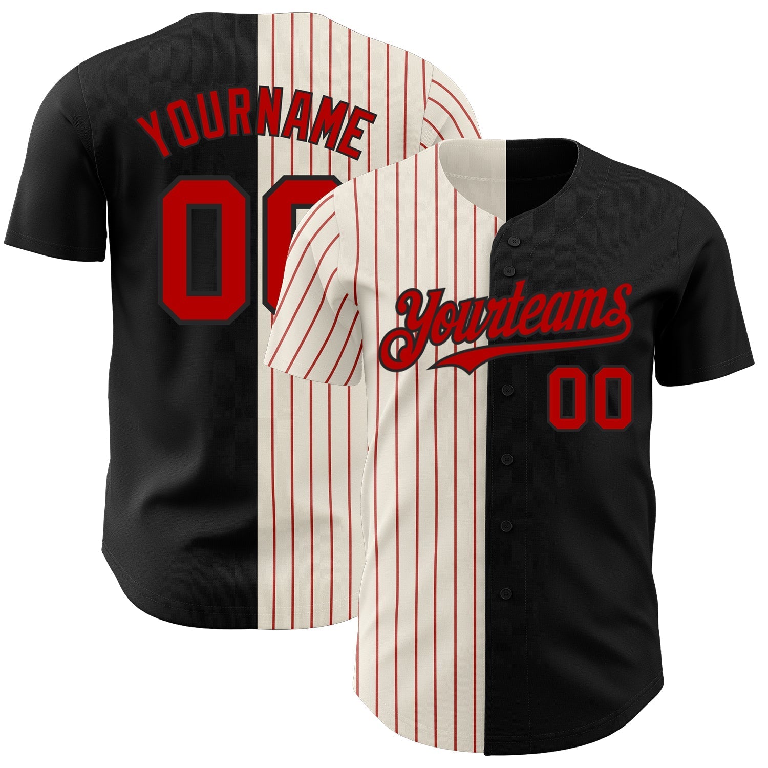 Custom Black Cream-Red Pinstripe Authentic Split Fashion Baseball Jersey baseball jersey product view 1