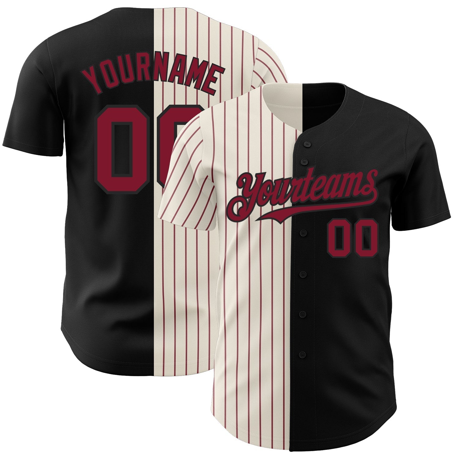 Custom Black Cream-Crimson Pinstripe Authentic Split Fashion Baseball Jersey baseball jersey product view 1