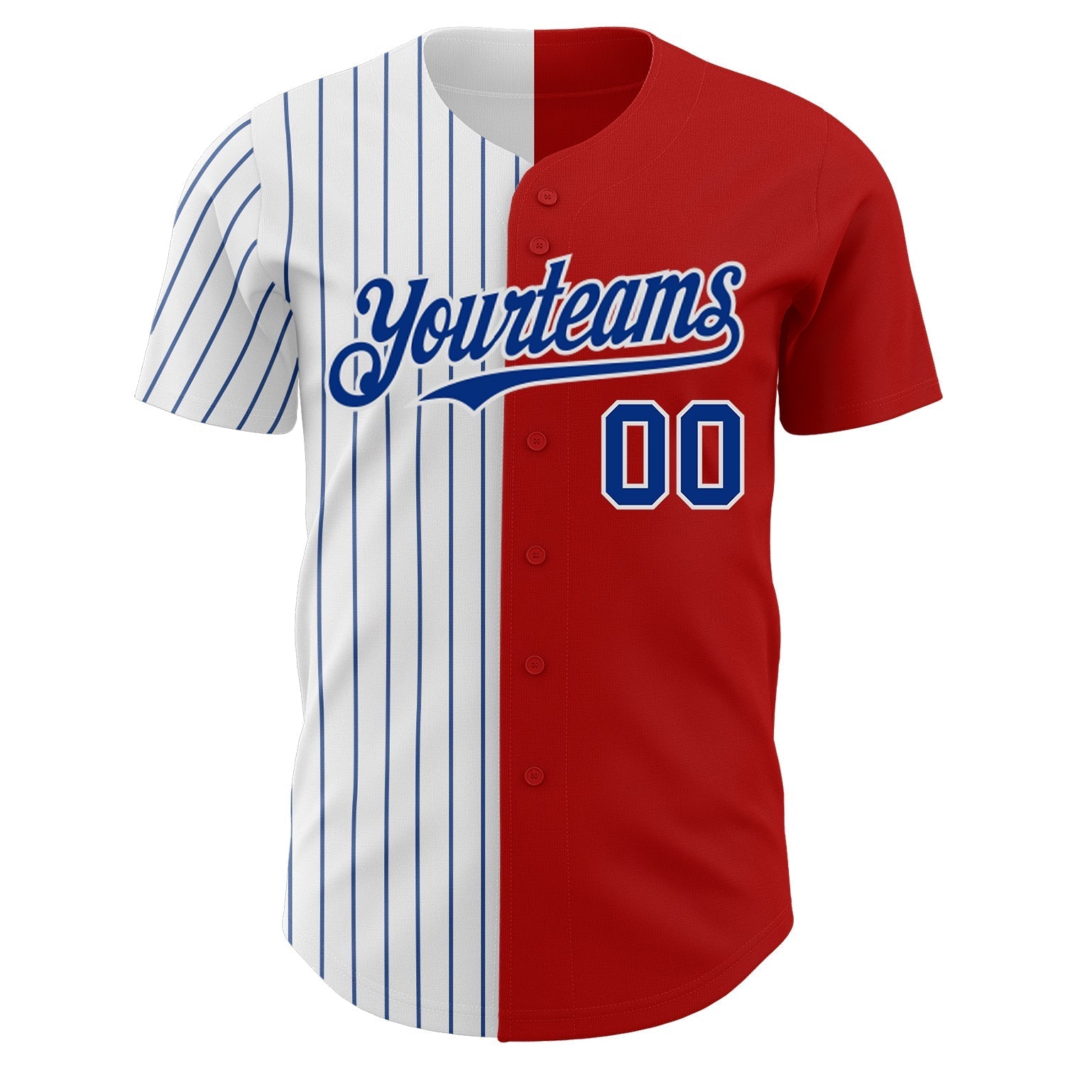 Custom Red White-Royal Pinstripe Authentic Split Fashion Baseball Jersey baseball jersey product view 2
