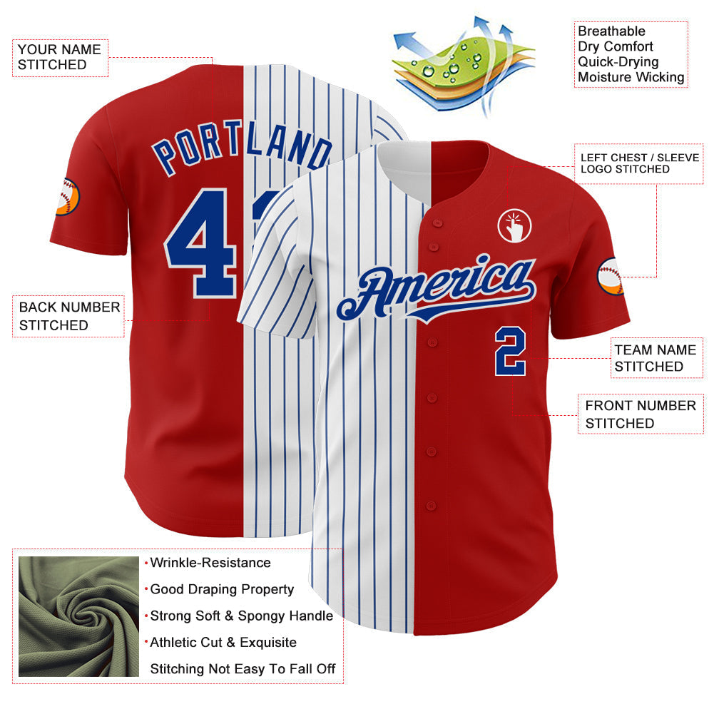 Custom Red White-Royal Pinstripe Authentic Split Fashion Baseball Jersey baseball jersey product view 3