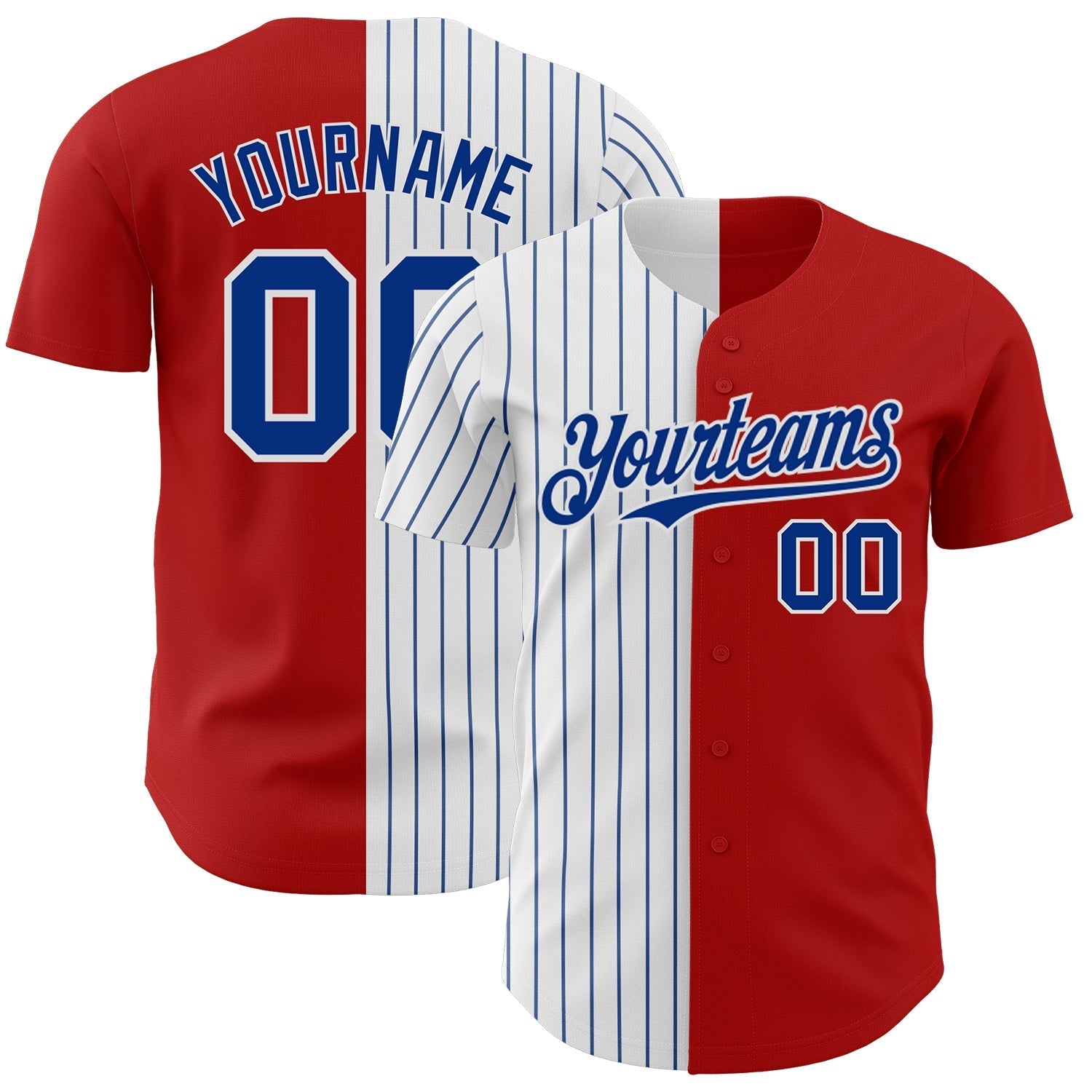 Custom Red White-Royal Pinstripe Authentic Split Fashion Baseball Jersey baseball jersey product view 1