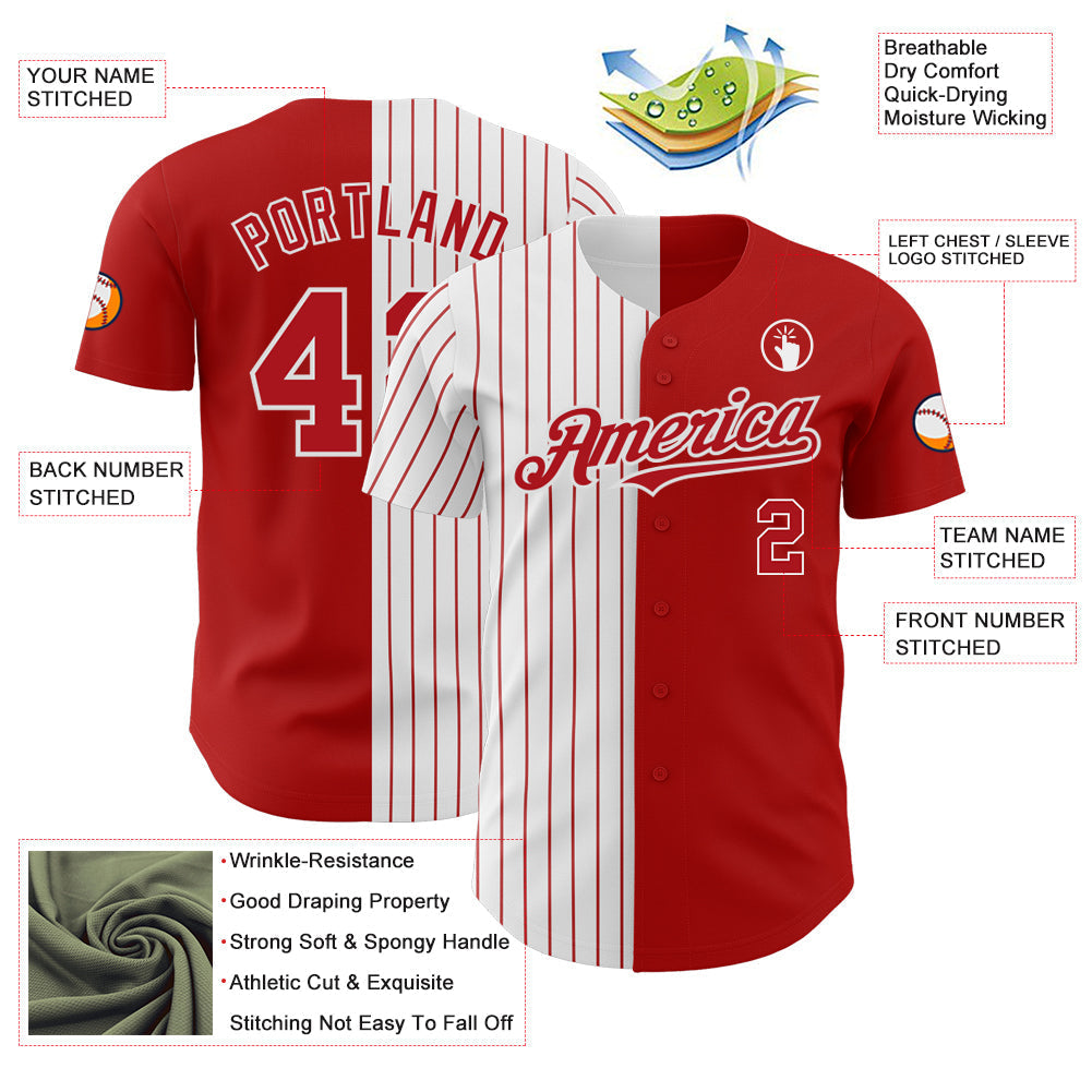 Custom Red White-Red Pinstripe Authentic Split Fashion Baseball Jersey baseball jersey product view 3