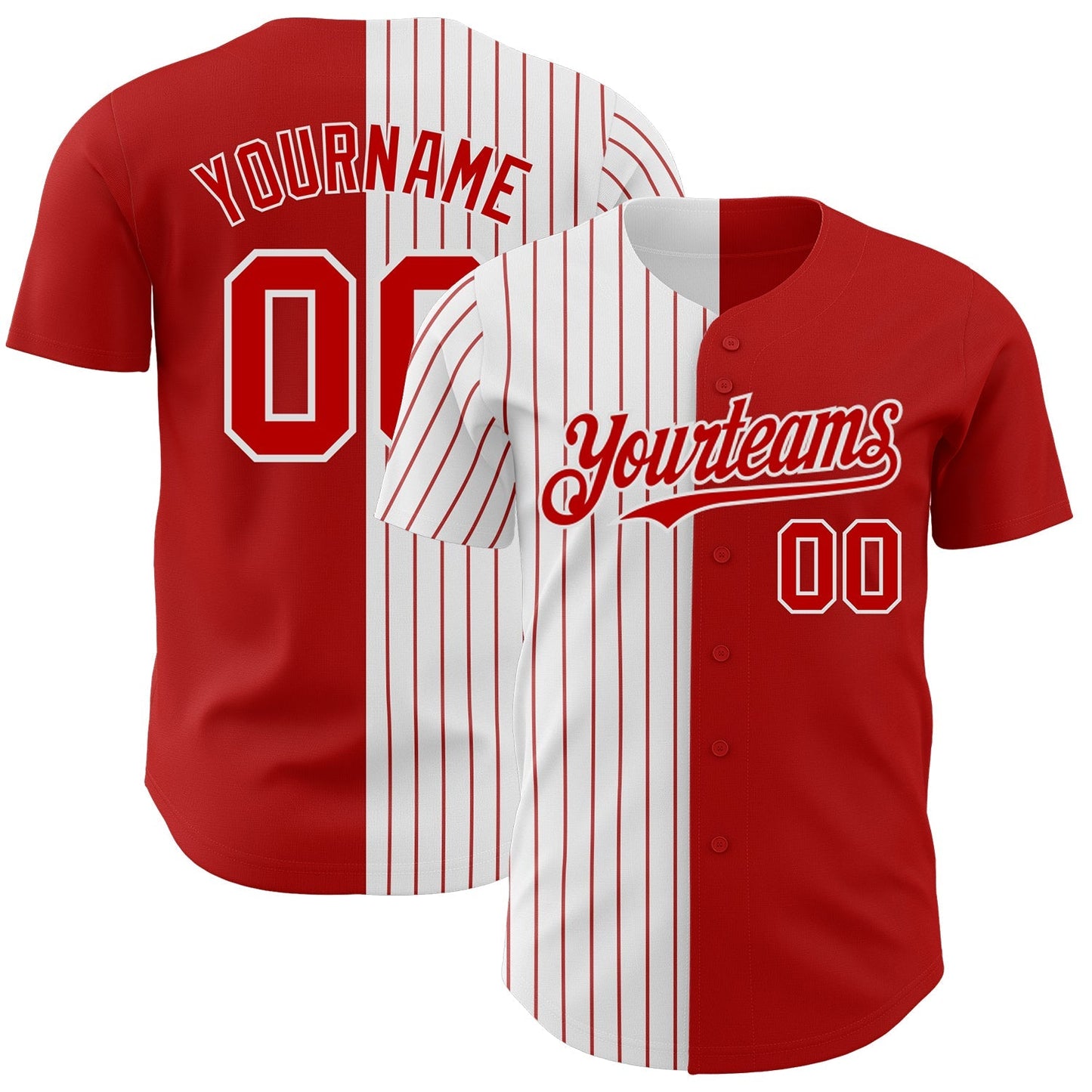 Custom Red White-Red Pinstripe Authentic Split Fashion Baseball Jersey baseball jersey product view 1