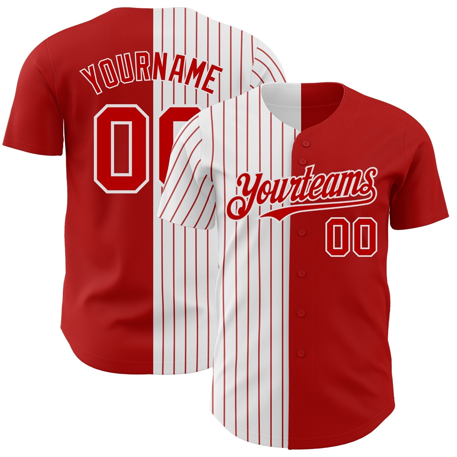 Custom Red White-Red Pinstripe Authentic Split Fashion Baseball Jersey baseball jersey product view 1
