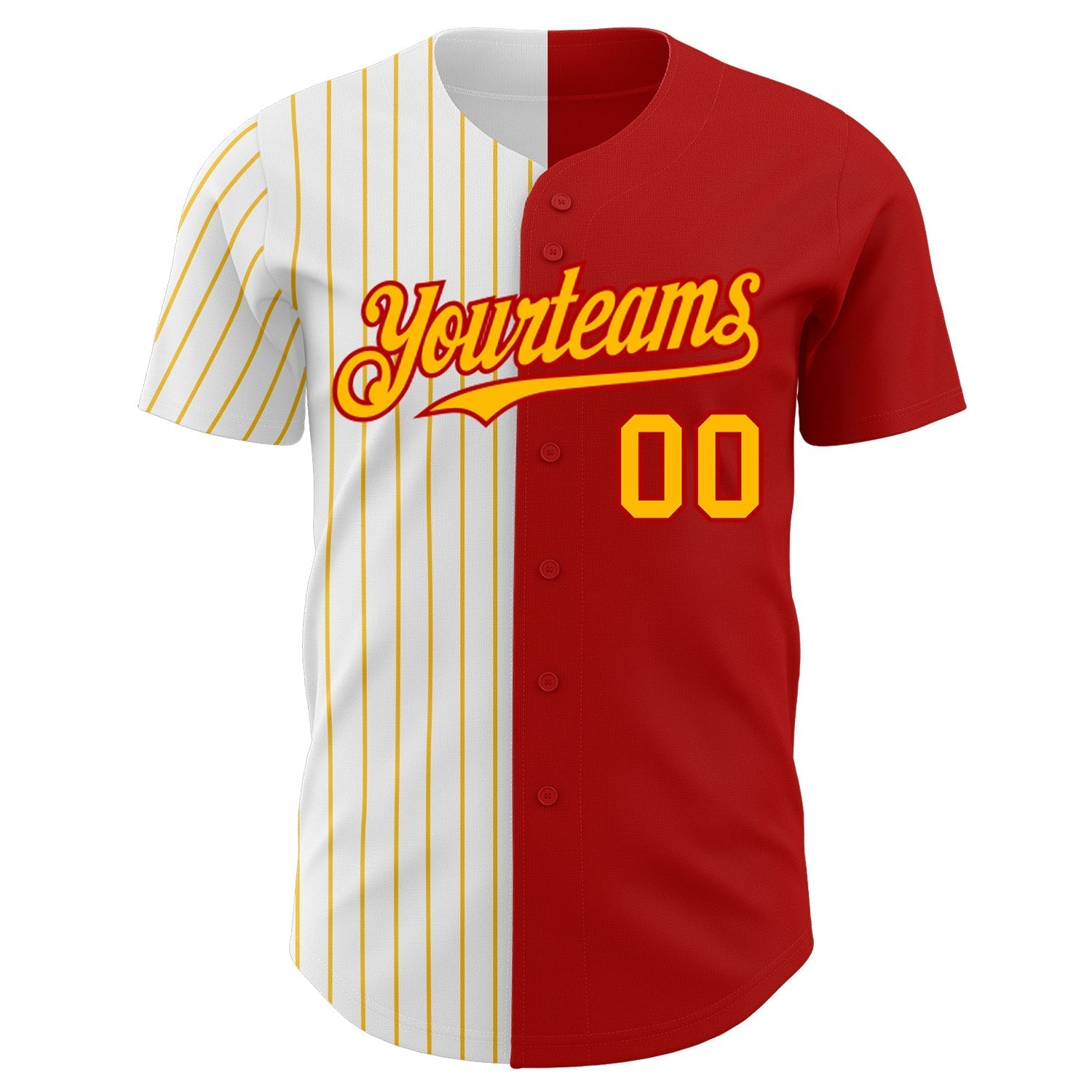 Custom Red White-Gold Pinstripe Authentic Split Fashion Baseball Jersey baseball jersey product view 2