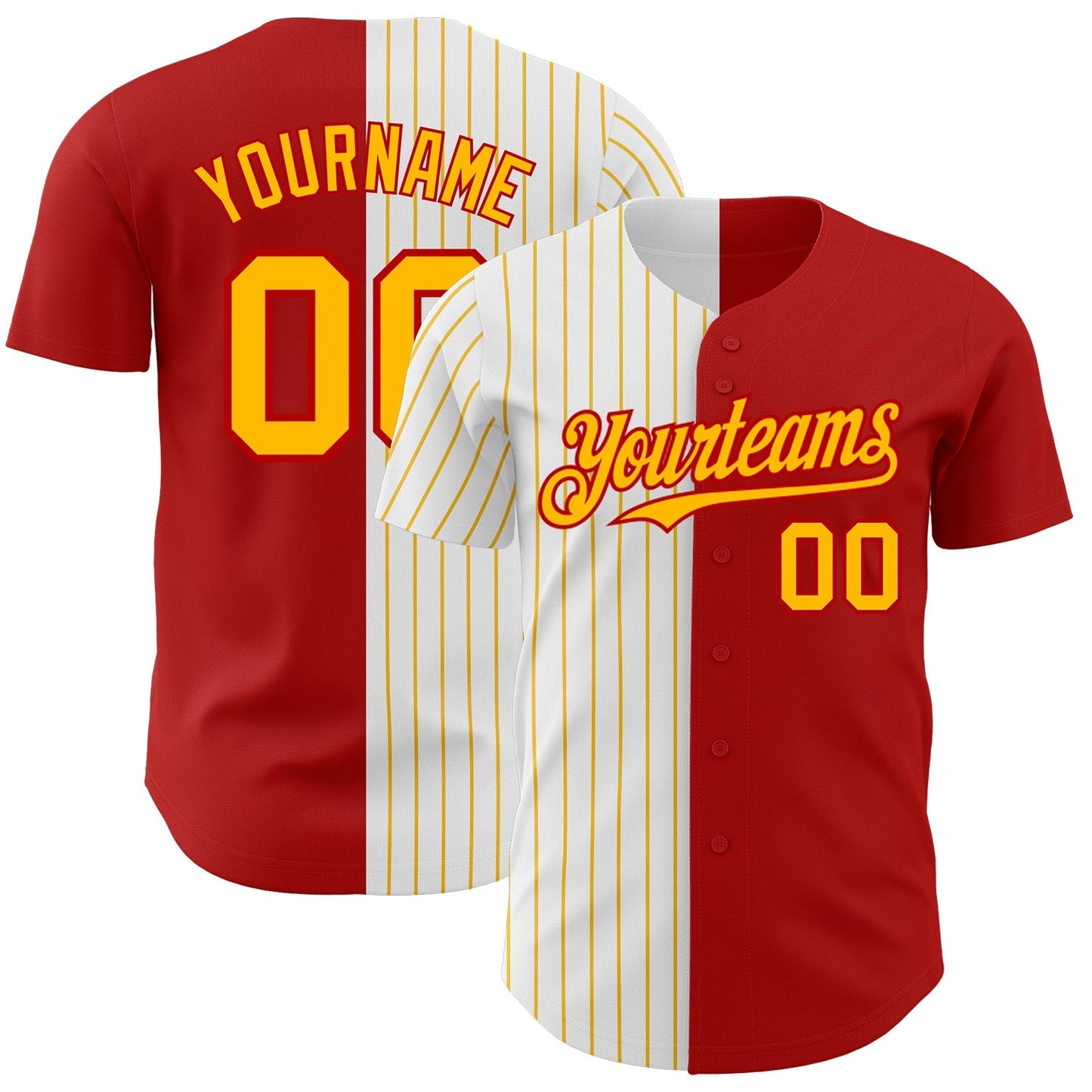 Custom Red White-Gold Pinstripe Authentic Split Fashion Baseball Jersey baseball jersey product view 1