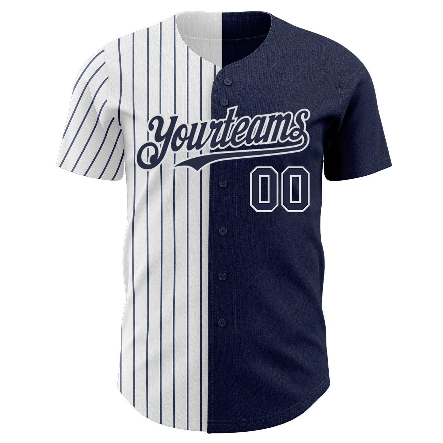 Custom Navy White-Navy Pinstripe Authentic Split Fashion Baseball Jersey baseball jersey product view 2