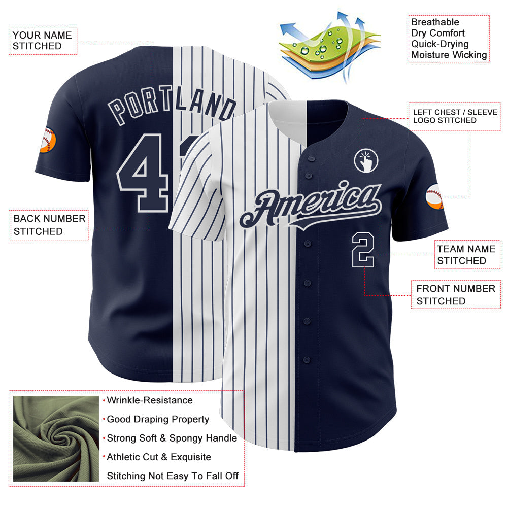 Custom Navy White-Navy Pinstripe Authentic Split Fashion Baseball Jersey baseball jersey product view 3