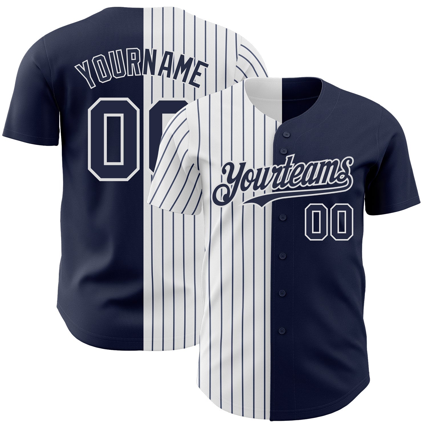 Custom Navy White-Navy Pinstripe Authentic Split Fashion Baseball Jersey baseball jersey product view 1