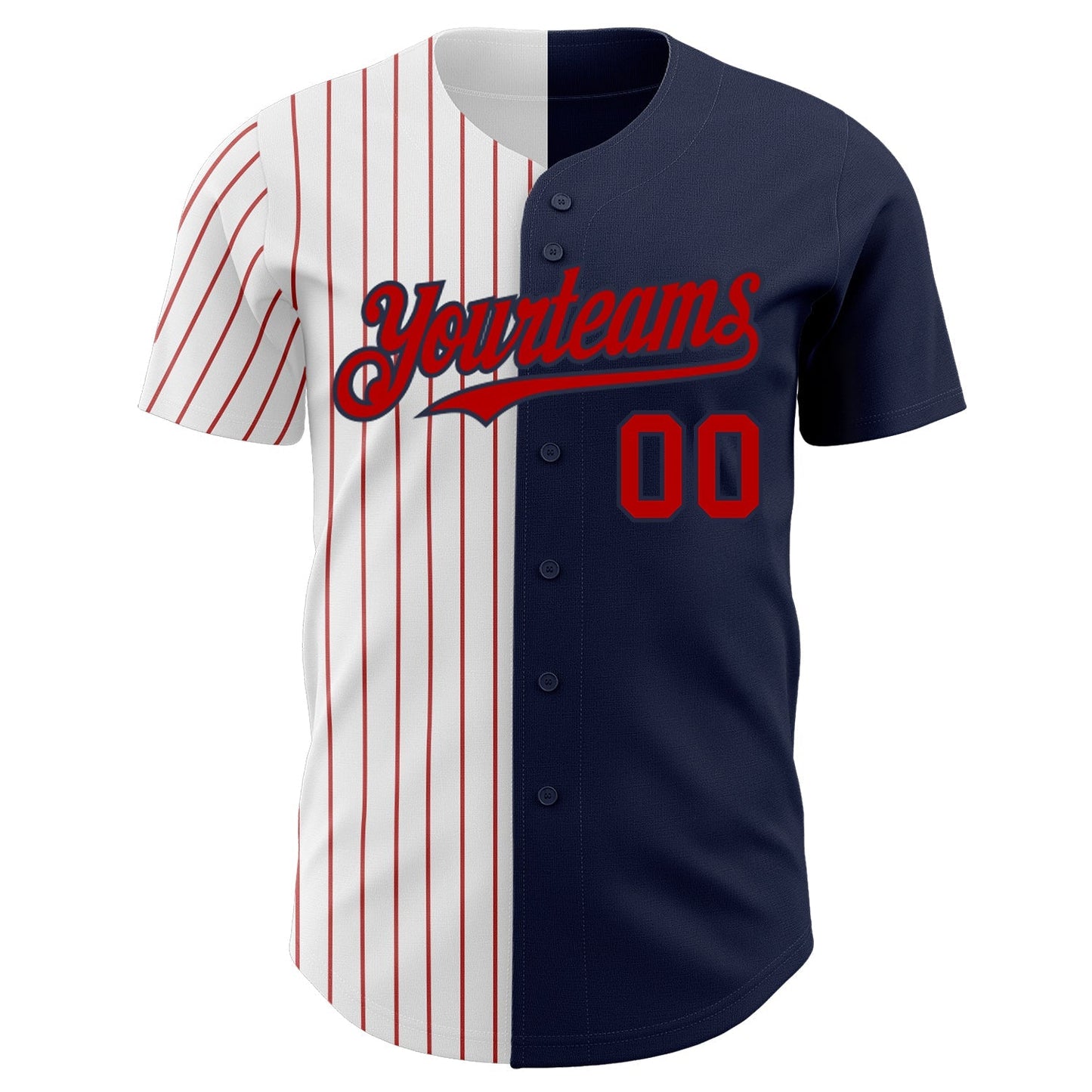 Custom Navy White-Red Pinstripe Authentic Split Fashion Baseball Jersey baseball jersey product view 2