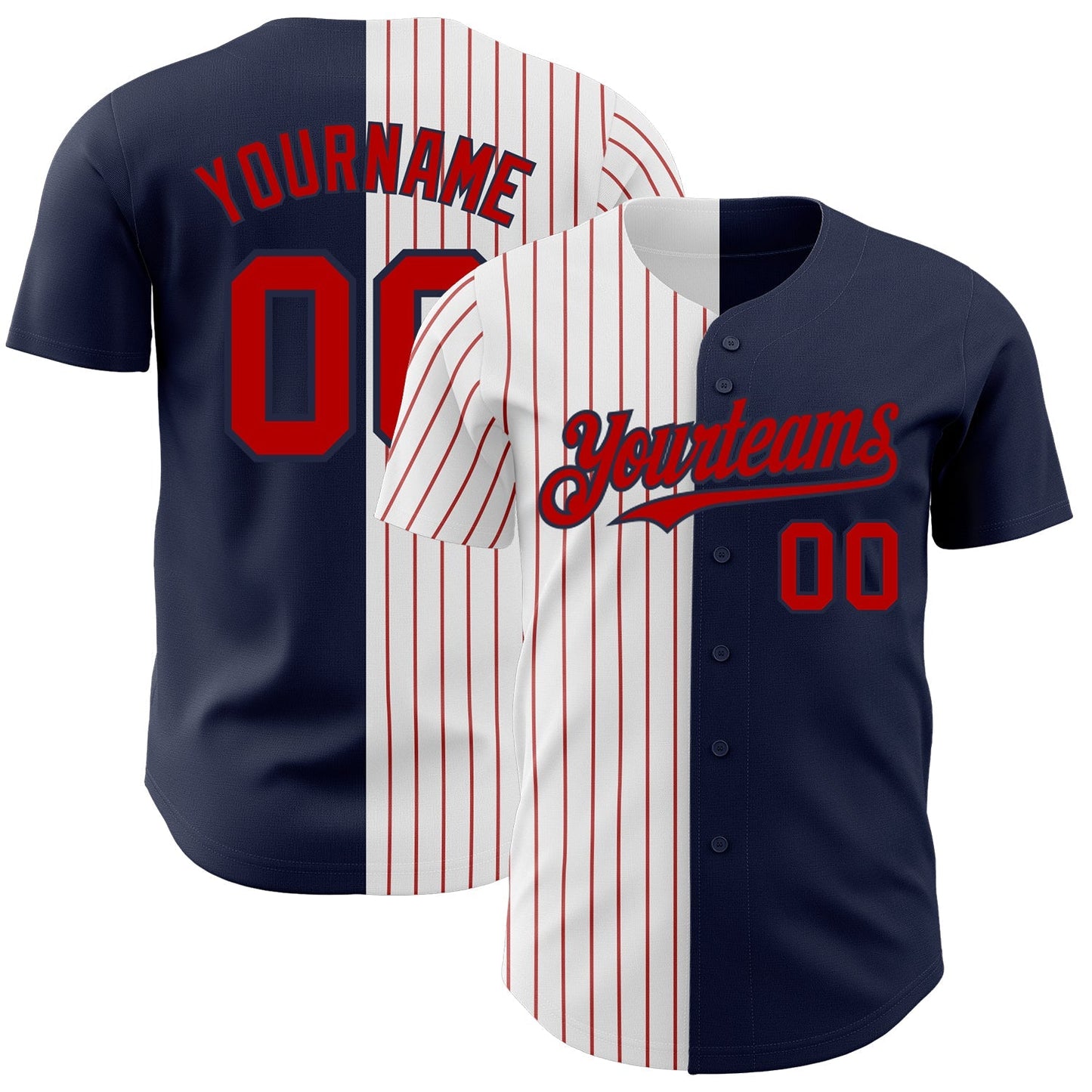 Custom Navy White-Red Pinstripe Authentic Split Fashion Baseball Jersey baseball jersey product view 1