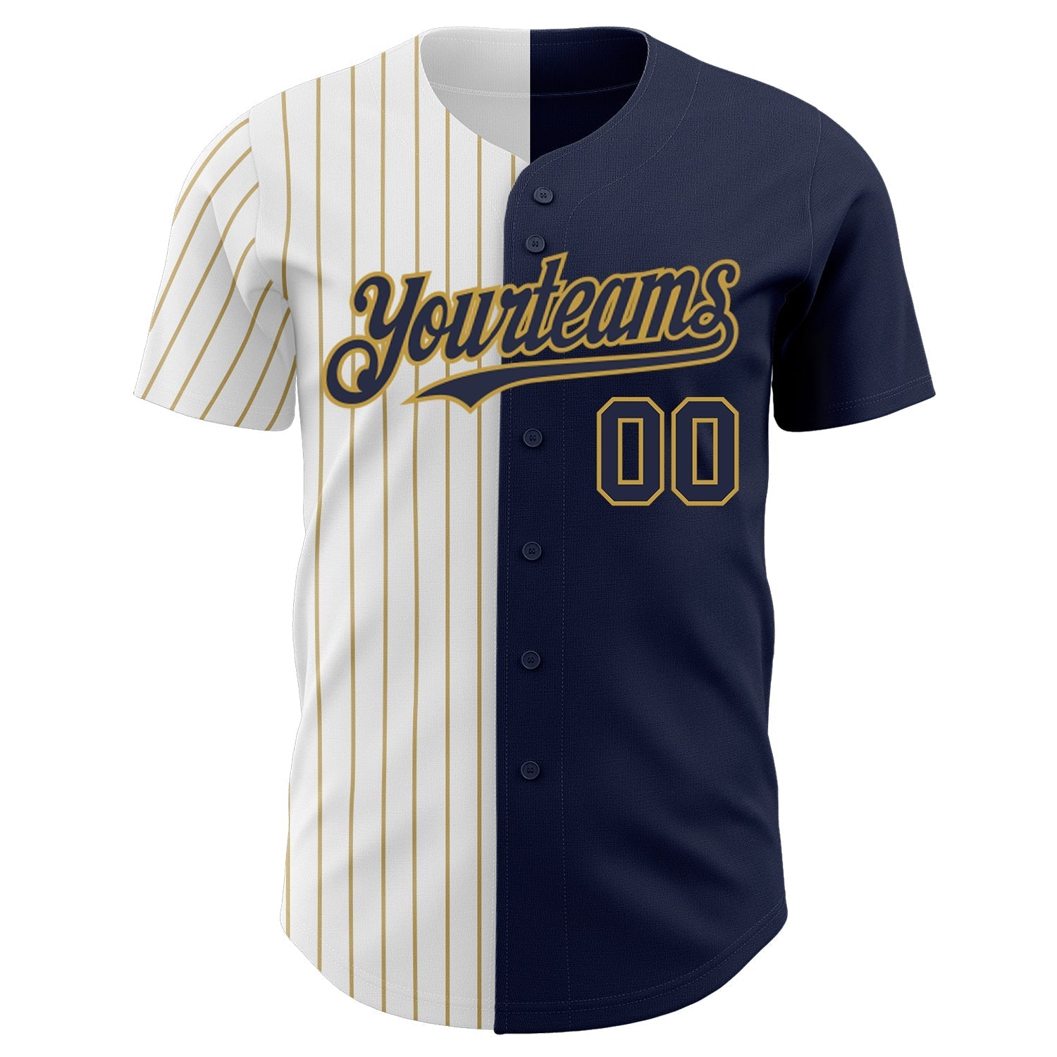 Custom Navy White-Old Gold Pinstripe Authentic Split Fashion Baseball Jersey baseball jersey product view 2