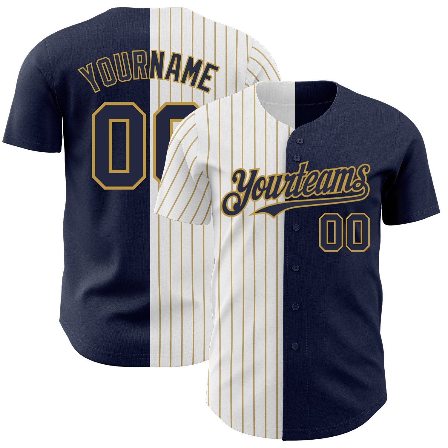Custom Navy White-Old Gold Pinstripe Authentic Split Fashion Baseball Jersey baseball jersey product view 1