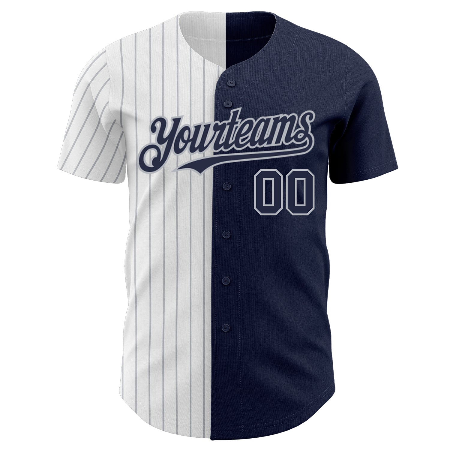 Custom Navy White-Gray Pinstripe Authentic Split Fashion Baseball Jersey baseball jersey product view 2