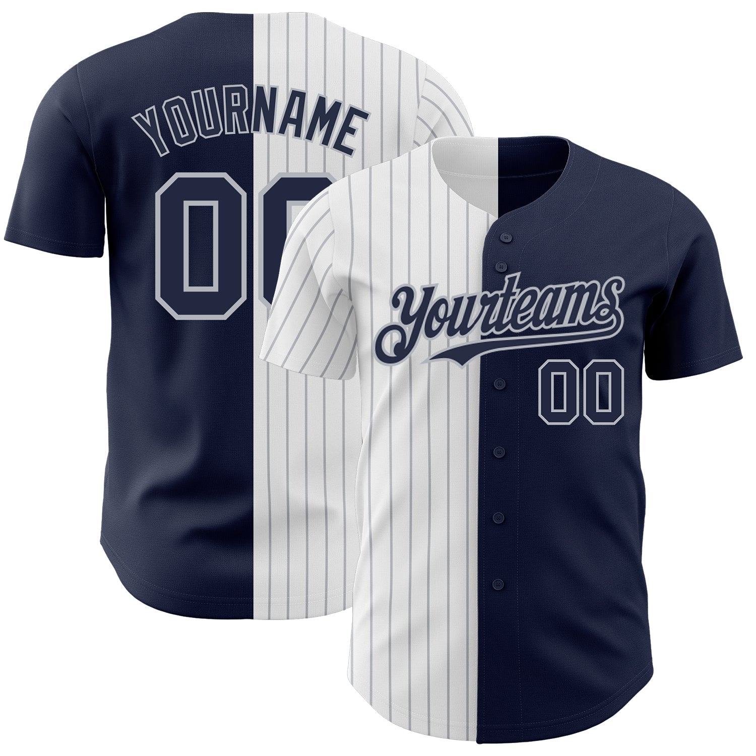 Custom Navy White-Gray Pinstripe Authentic Split Fashion Baseball Jersey baseball jersey product view 1