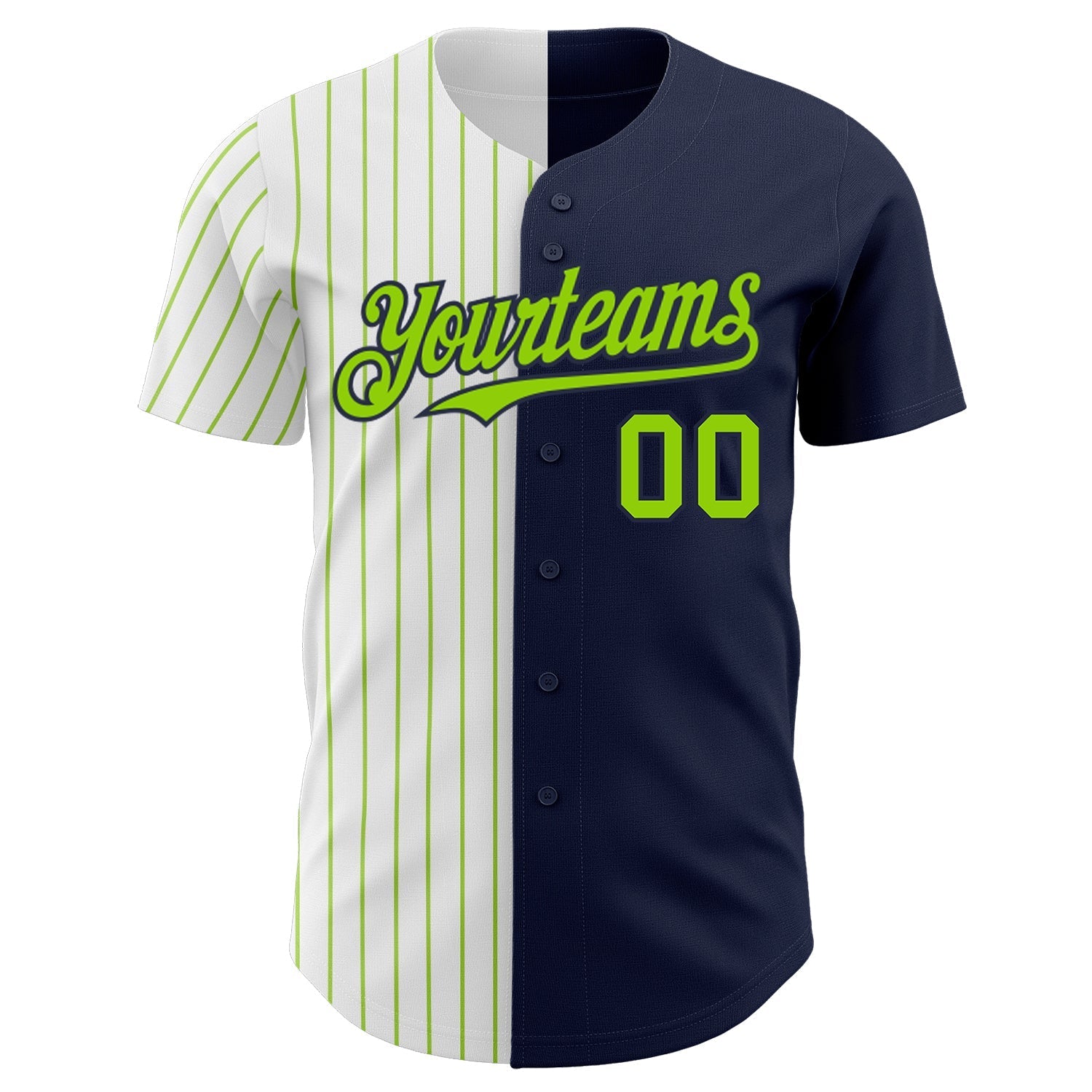 Custom Navy White-Neon Green Pinstripe Authentic Split Fashion Baseball Jersey baseball jersey product view 2