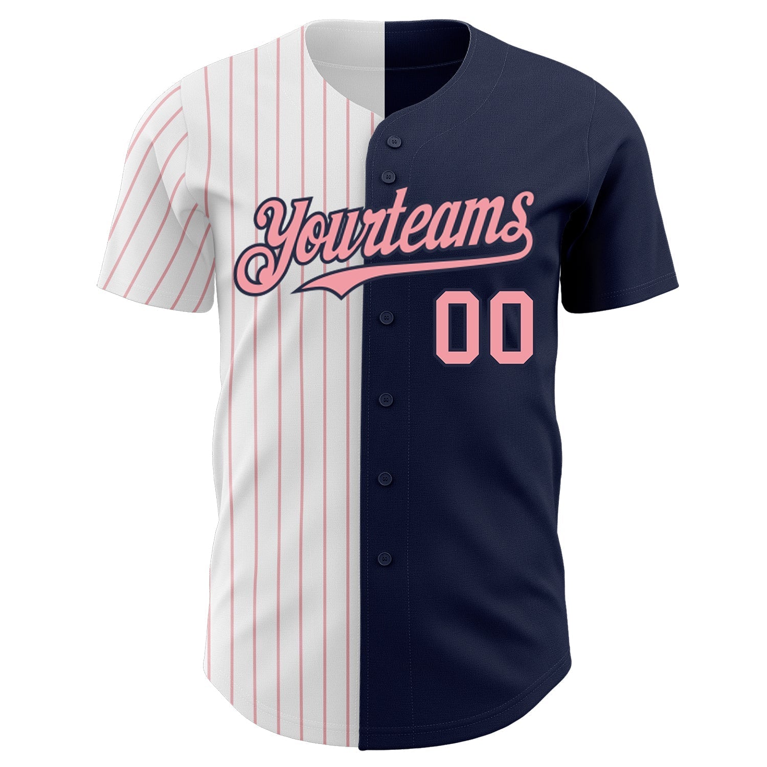 Custom Navy White-Medium Pink Pinstripe Authentic Split Fashion Baseball Jersey baseball jersey product view 2