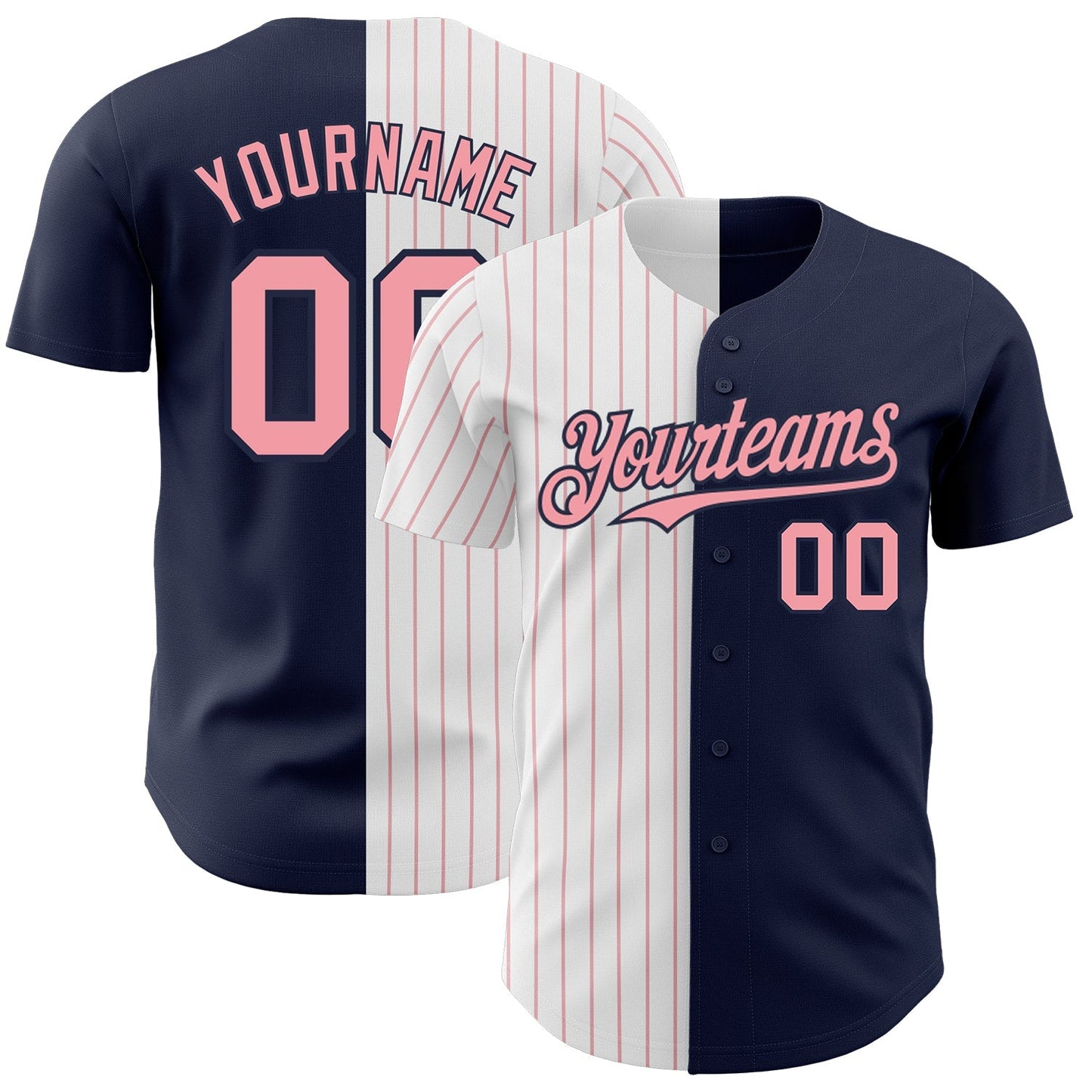 Custom Navy White-Medium Pink Pinstripe Authentic Split Fashion Baseball Jersey baseball jersey product view 1