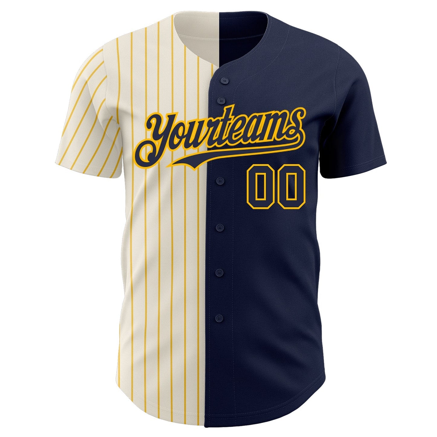 Custom Navy Cream-Gold Pinstripe Authentic Split Fashion Baseball Jersey baseball jersey product view 2
