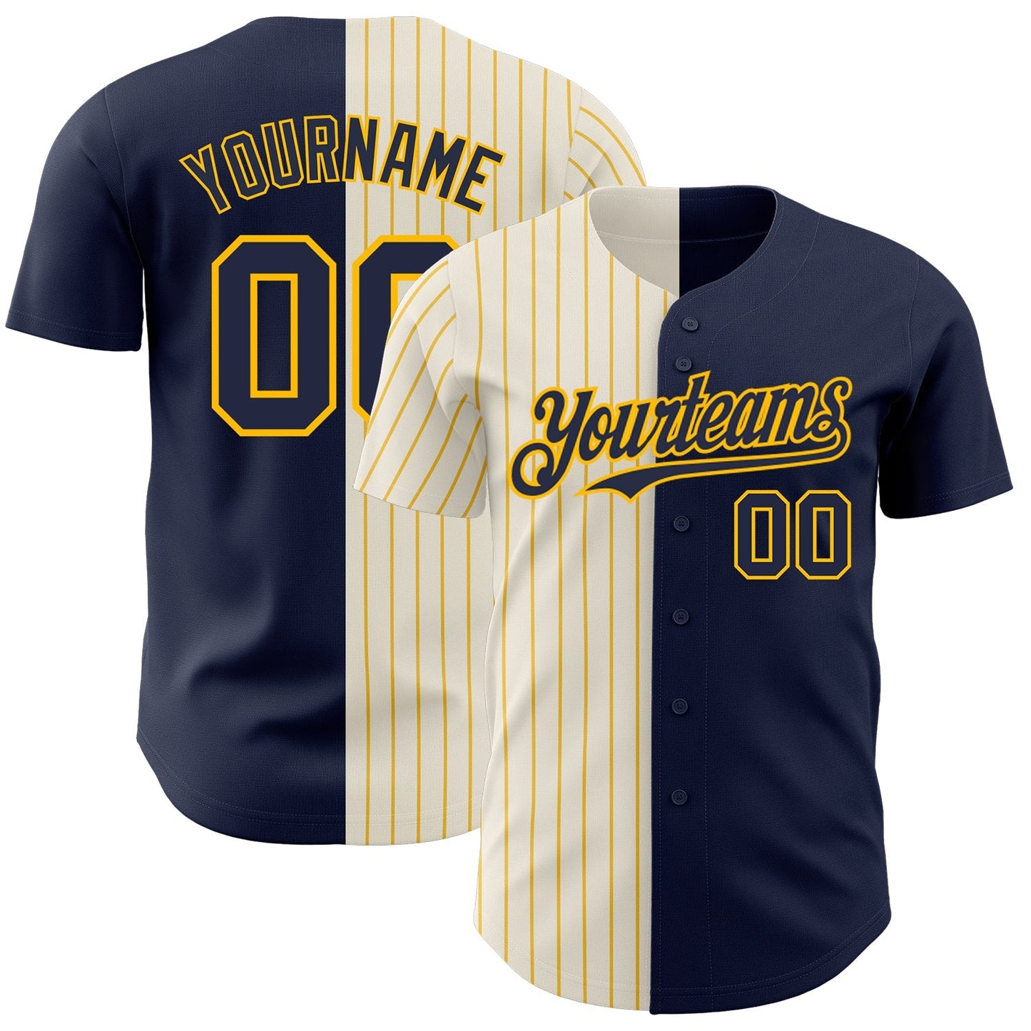 Custom Navy Cream-Gold Pinstripe Authentic Split Fashion Baseball Jersey baseball jersey product view 1