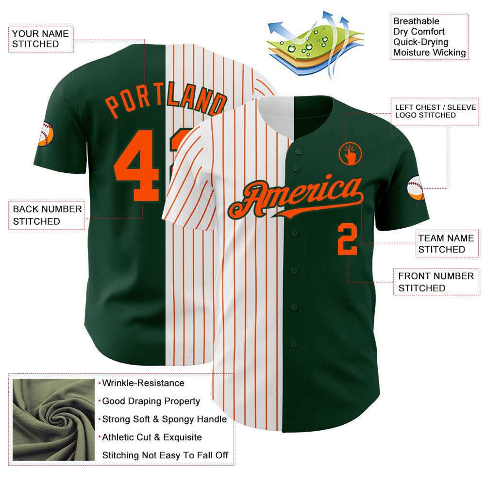 Custom Green White-Orange Pinstripe Authentic Split Fashion Baseball Jersey baseball jersey product view 3