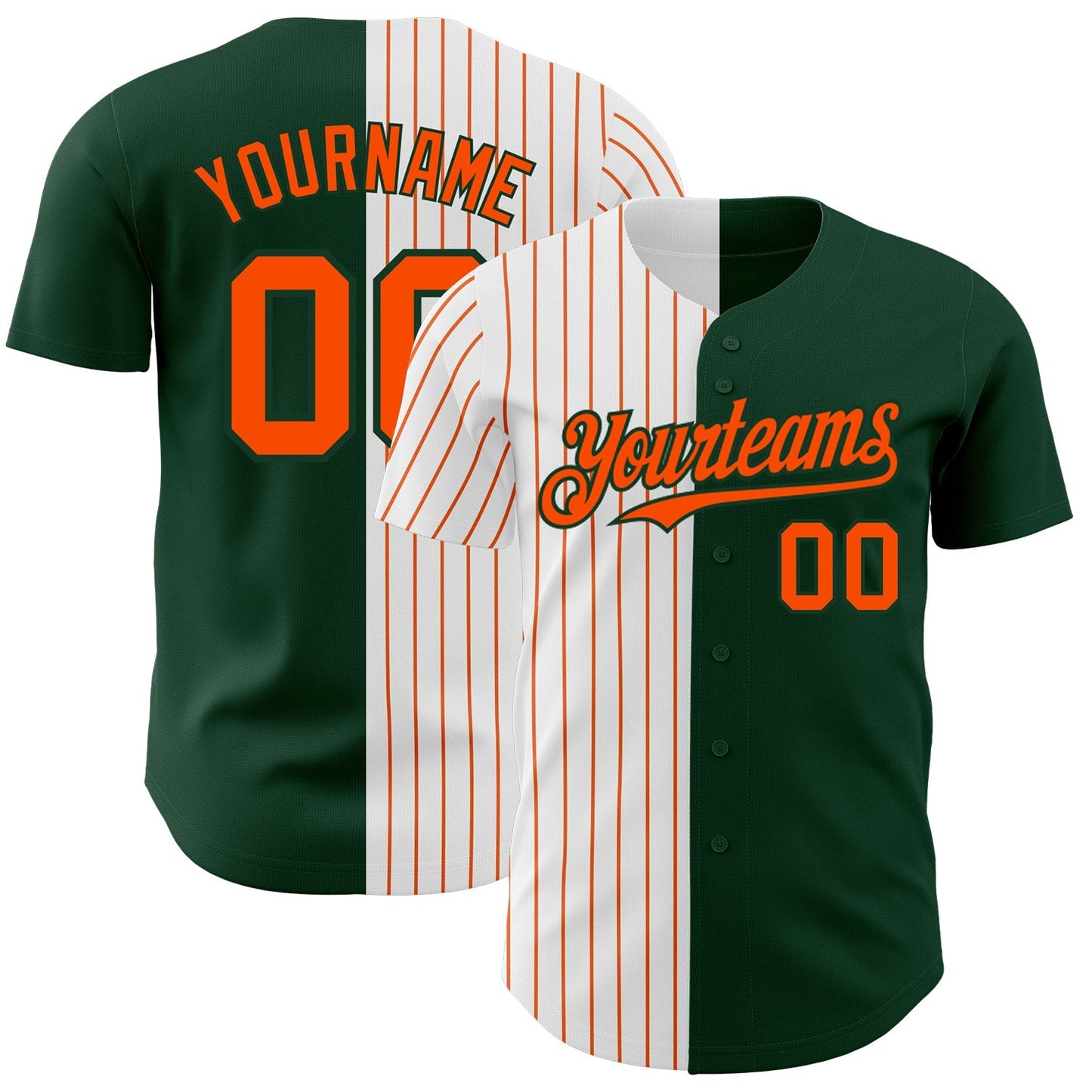 Custom Green White-Orange Pinstripe Authentic Split Fashion Baseball Jersey baseball jersey product view 1