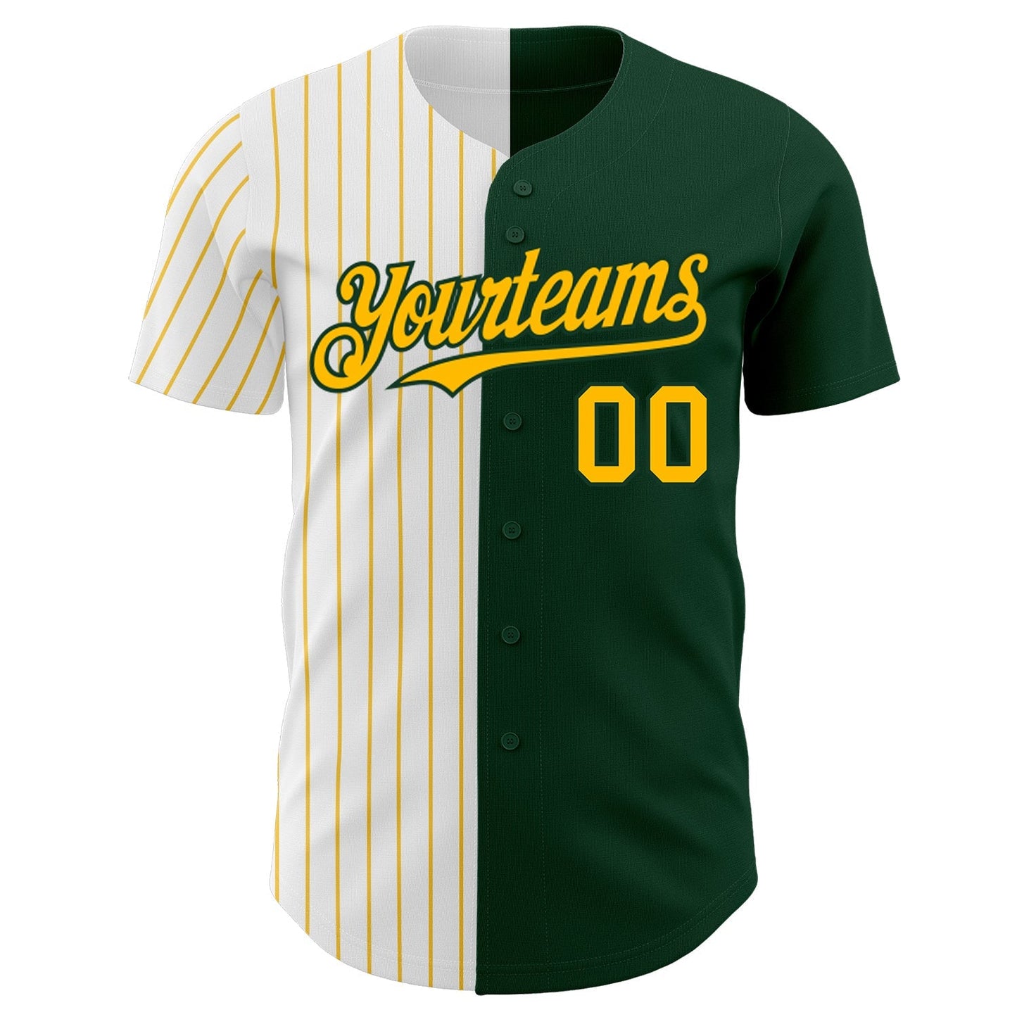 Custom Green White-Gold Pinstripe Authentic Split Fashion Baseball Jersey baseball jersey product view 2