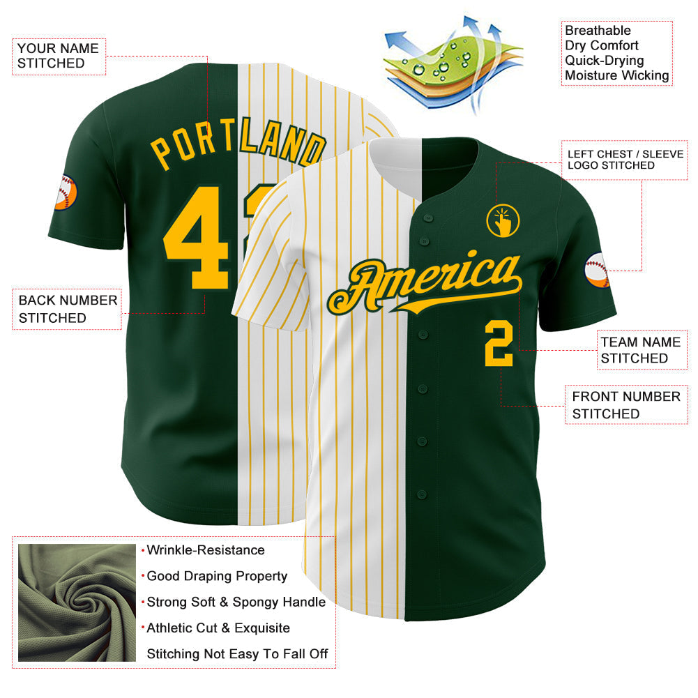 Custom Green White-Gold Pinstripe Authentic Split Fashion Baseball Jersey baseball jersey product view 3