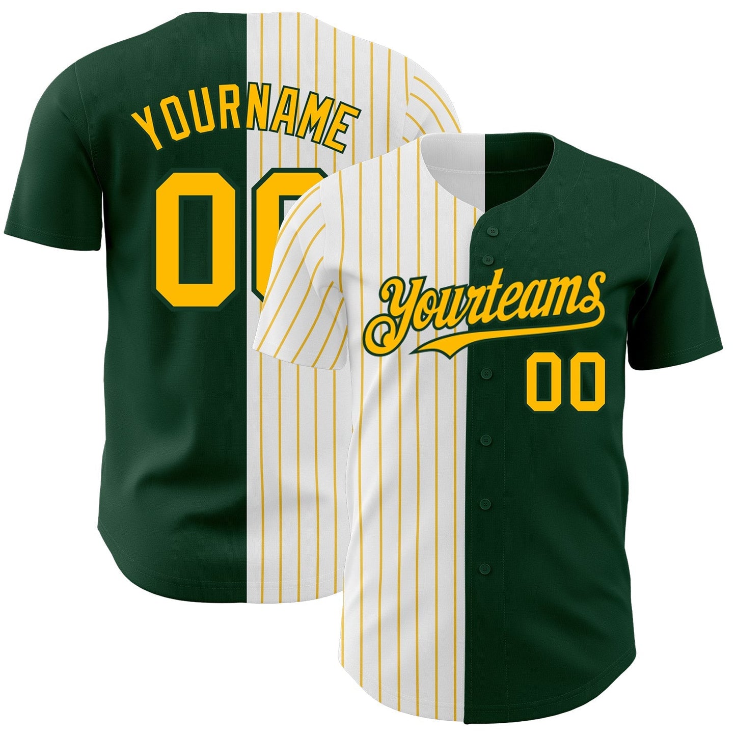 Custom Green White-Gold Pinstripe Authentic Split Fashion Baseball Jersey baseball jersey product view 1