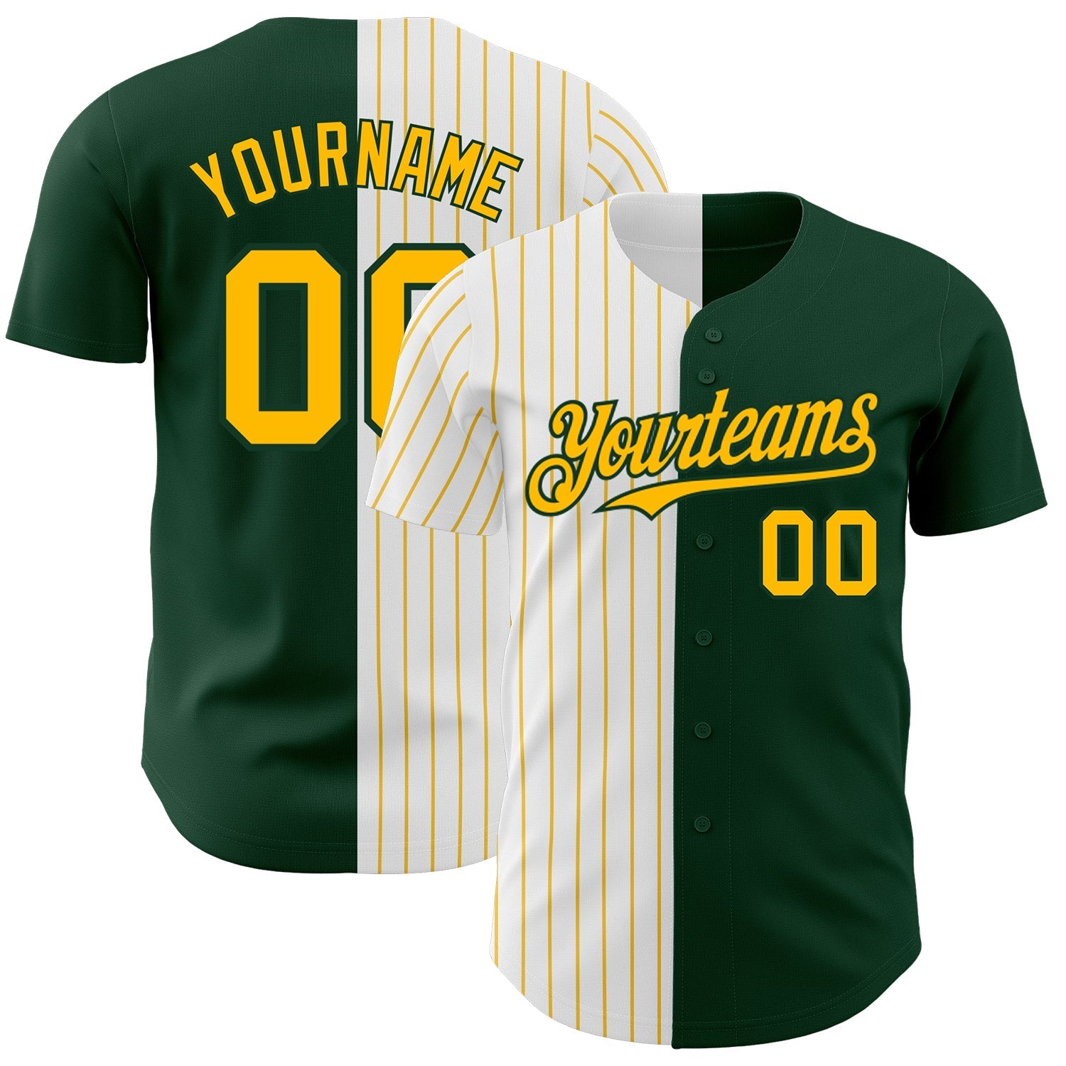 Custom Green White-Gold Pinstripe Authentic Split Fashion Baseball Jersey baseball jersey product view 1