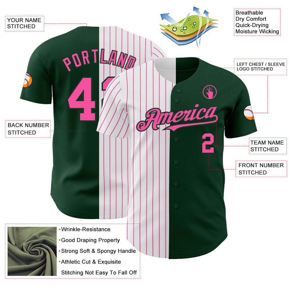 Custom Green White-Pink Pinstripe Authentic Split Fashion Baseball Jersey baseball jersey product view 3