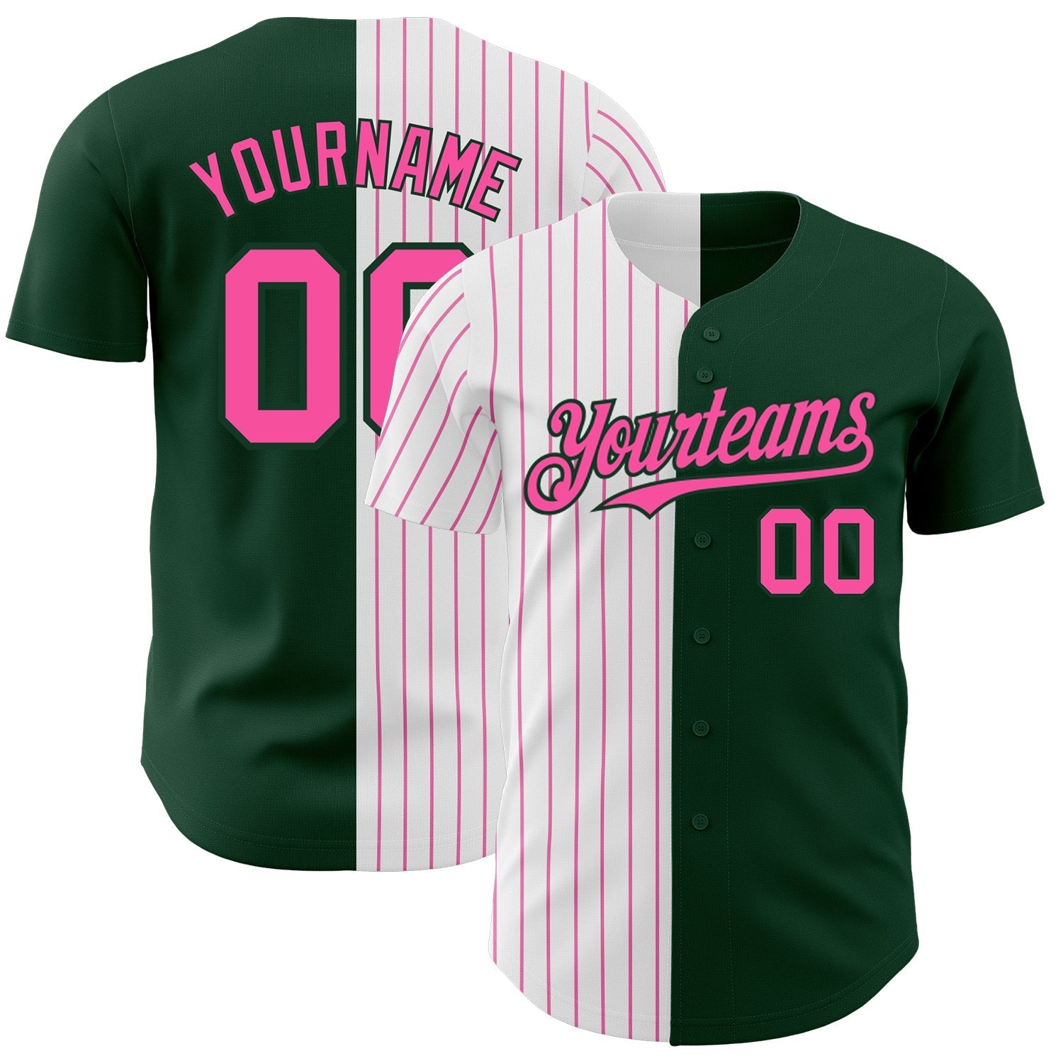Custom Green White-Pink Pinstripe Authentic Split Fashion Baseball Jersey baseball jersey product view 1