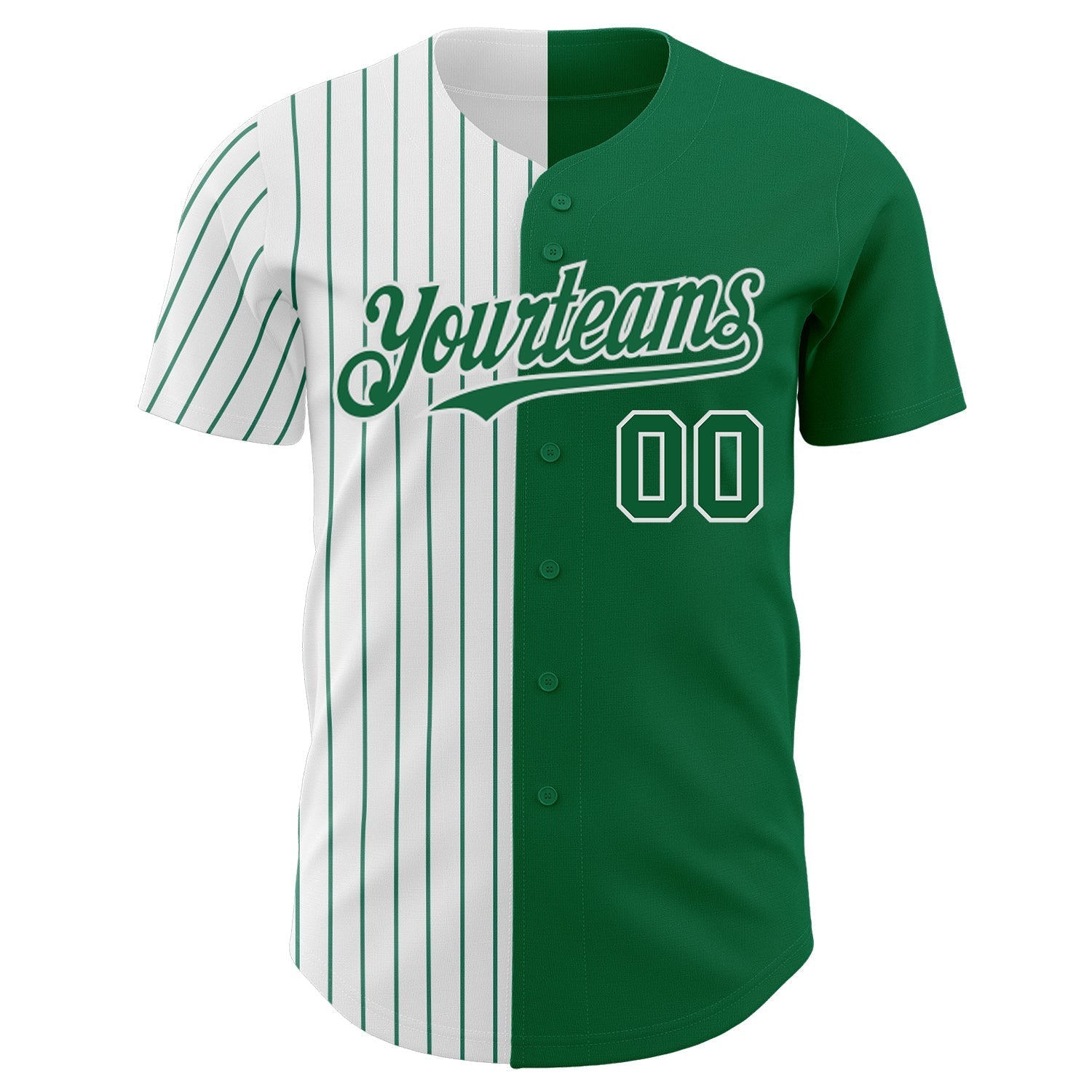 Custom Kelly Green White-Kelly Green Pinstripe Authentic Split Fashion Baseball Jersey baseball jersey product view 2