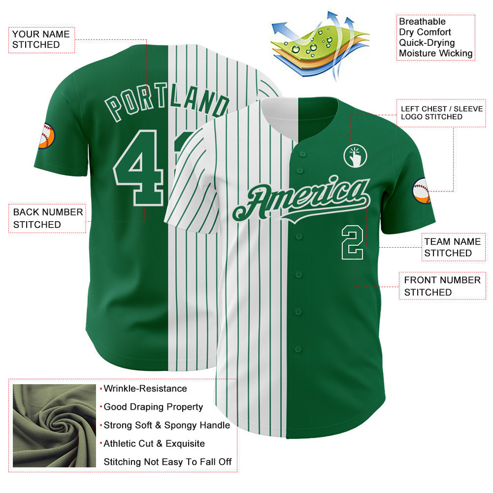 Custom Kelly Green White-Kelly Green Pinstripe Authentic Split Fashion Baseball Jersey baseball jersey product view 3