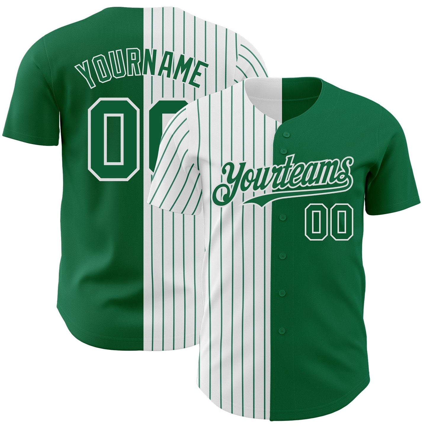 Custom Kelly Green White-Kelly Green Pinstripe Authentic Split Fashion Baseball Jersey baseball jersey product view 1