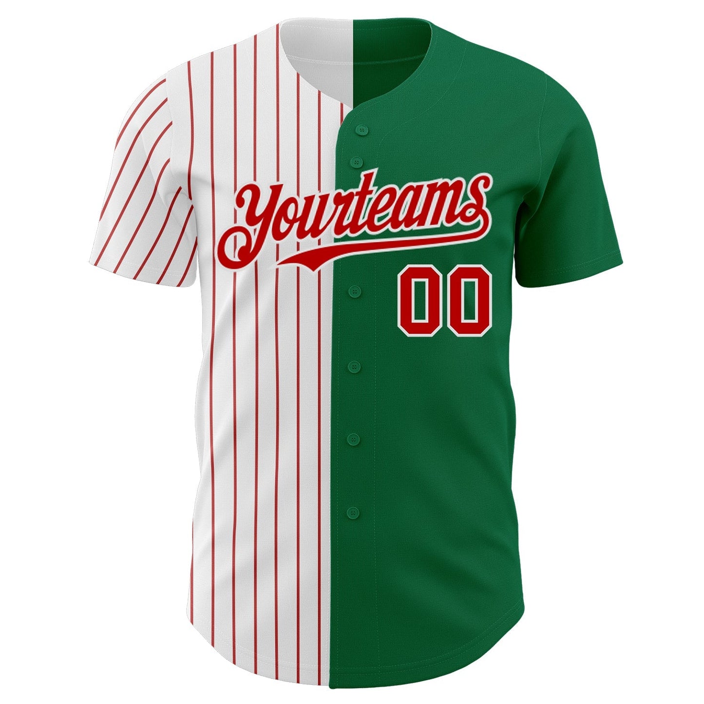 Custom Kelly Green White-Red Pinstripe Authentic Split Fashion Baseball Jersey baseball jersey product view 2