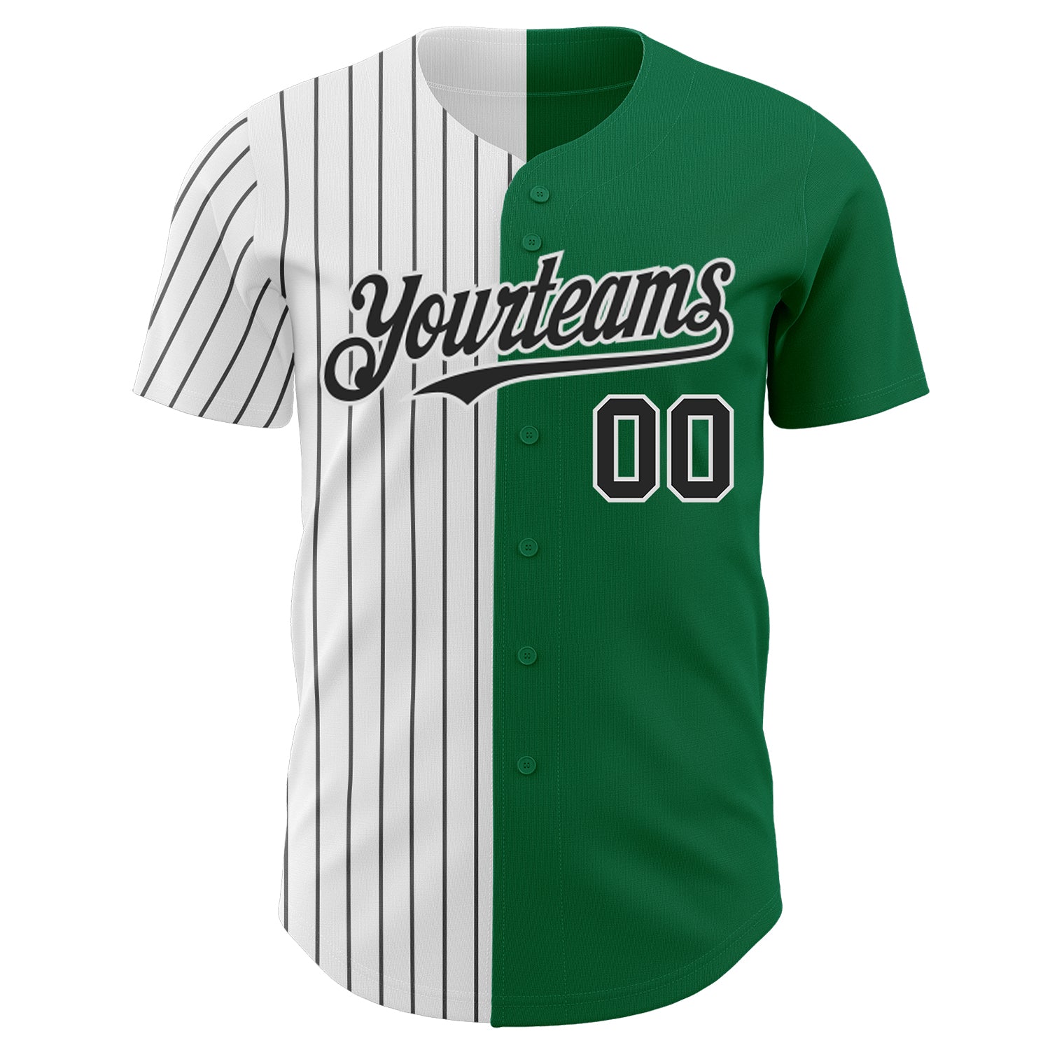 Custom Kelly Green White-Black Pinstripe Authentic Split Fashion Baseball Jersey baseball jersey product view 2