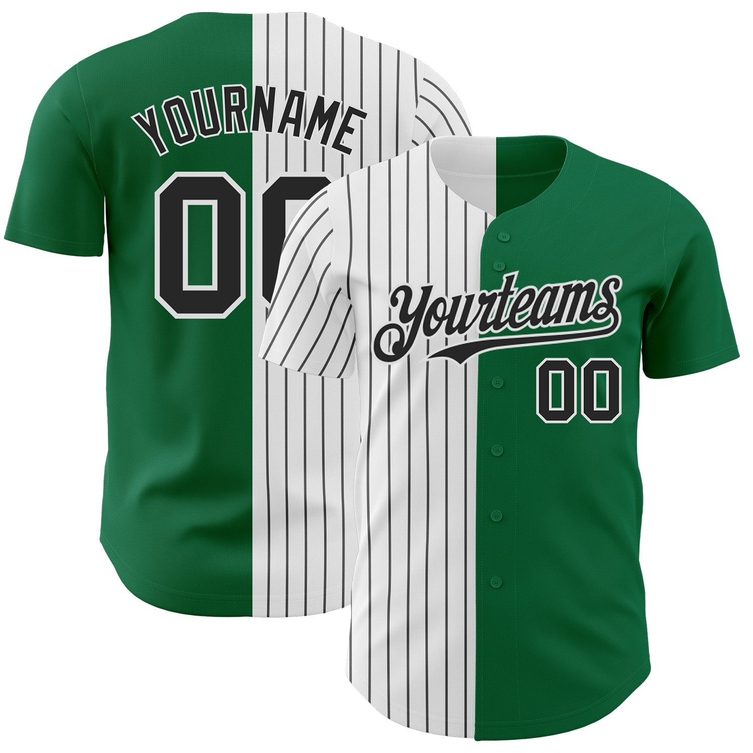 Custom Kelly Green White-Black Pinstripe Authentic Split Fashion Baseball Jersey baseball jersey product view 1
