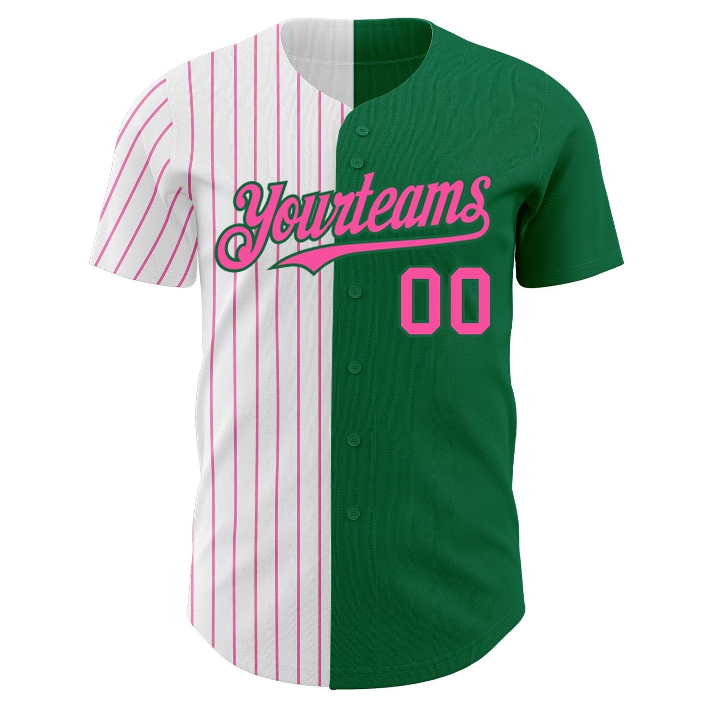 Custom Kelly Green White-Pink Pinstripe Authentic Split Fashion Baseball Jersey baseball jersey product view 2