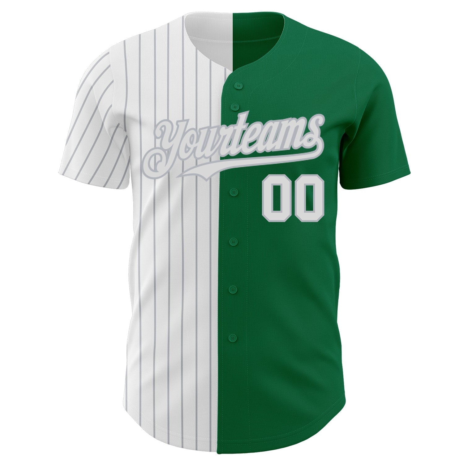 Custom Kelly Green White-Gray Pinstripe Authentic Split Fashion Baseball Jersey baseball jersey product view 2