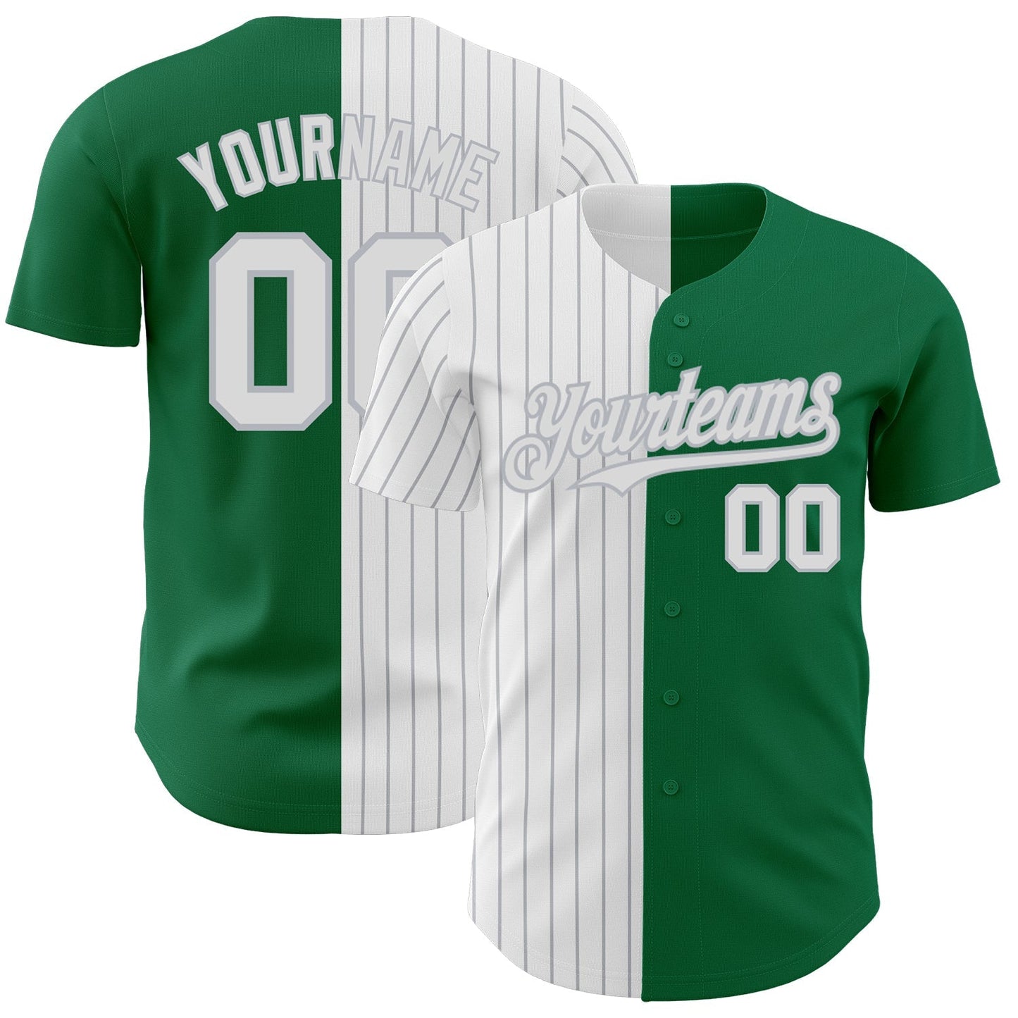 Custom Kelly Green White-Gray Pinstripe Authentic Split Fashion Baseball Jersey baseball jersey product view 1