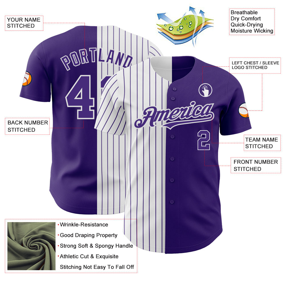 Custom Purple White-Purple Pinstripe Authentic Split Fashion Baseball Jersey baseball jersey product view 3