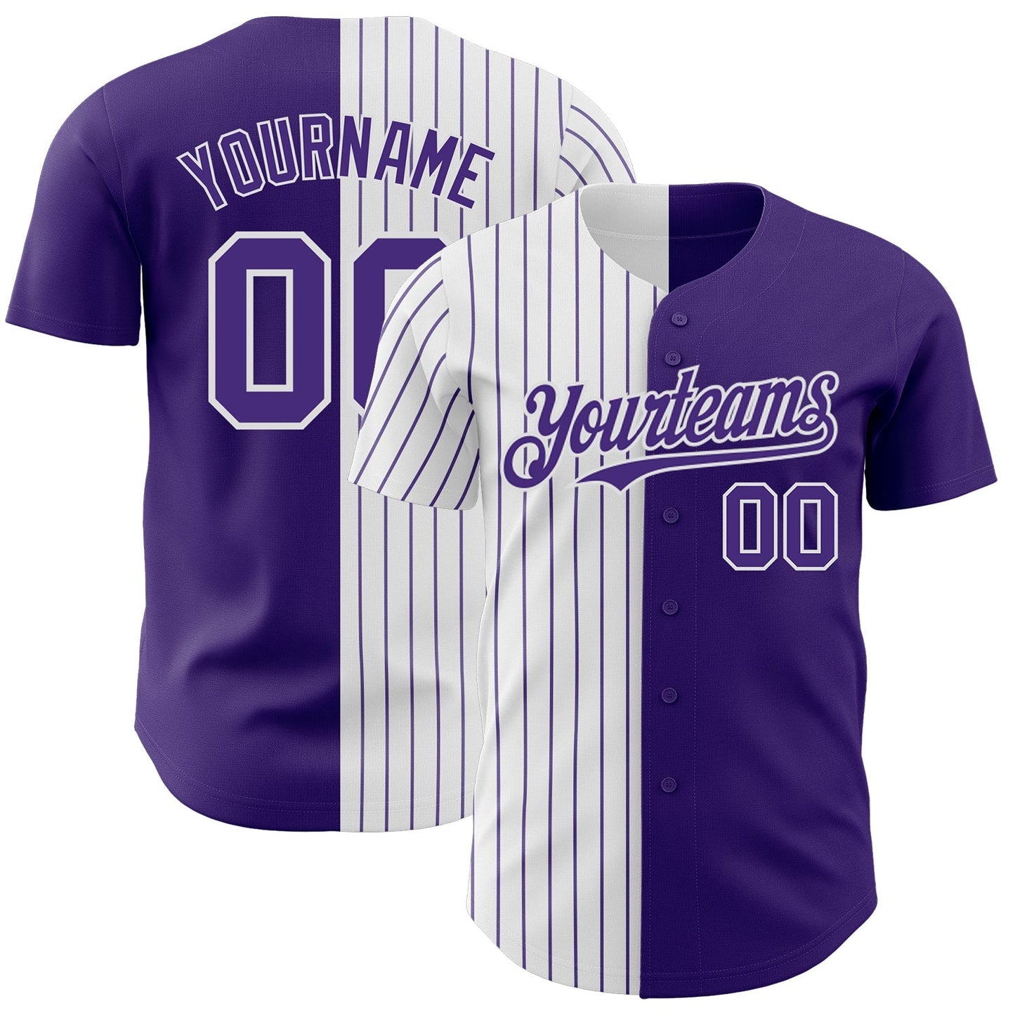 Custom Purple White-Purple Pinstripe Authentic Split Fashion Baseball Jersey baseball jersey product view 1