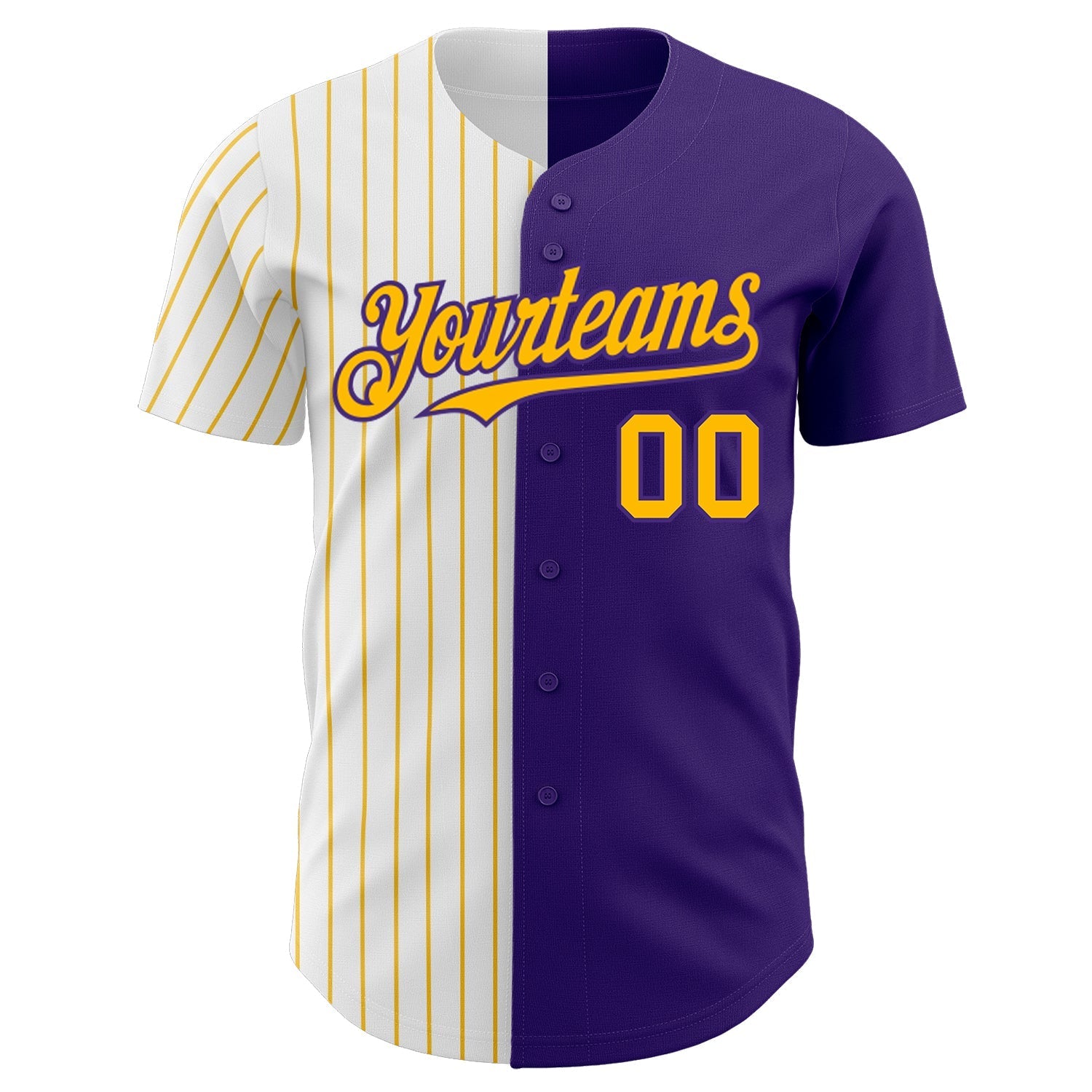 Custom Purple White-Gold Pinstripe Authentic Split Fashion Baseball Jersey baseball jersey product view 3