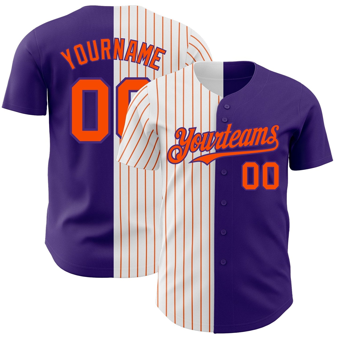 Custom Purple White-Orange Pinstripe Authentic Split Fashion Baseball Jersey baseball jersey product view 1