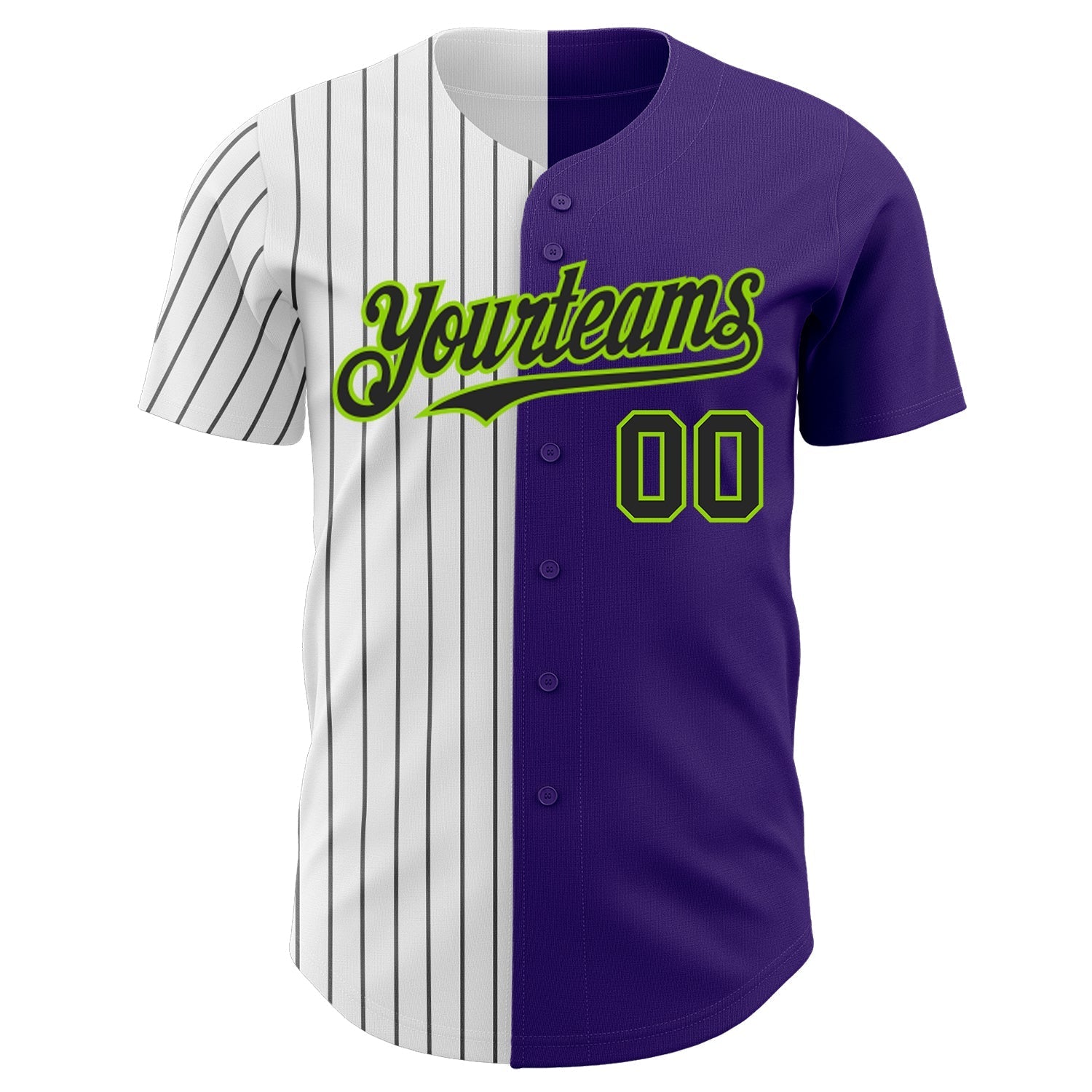 Custom Purple Neon Green-Black Pinstripe Authentic Split Fashion Baseball Jersey baseball jersey product view 2